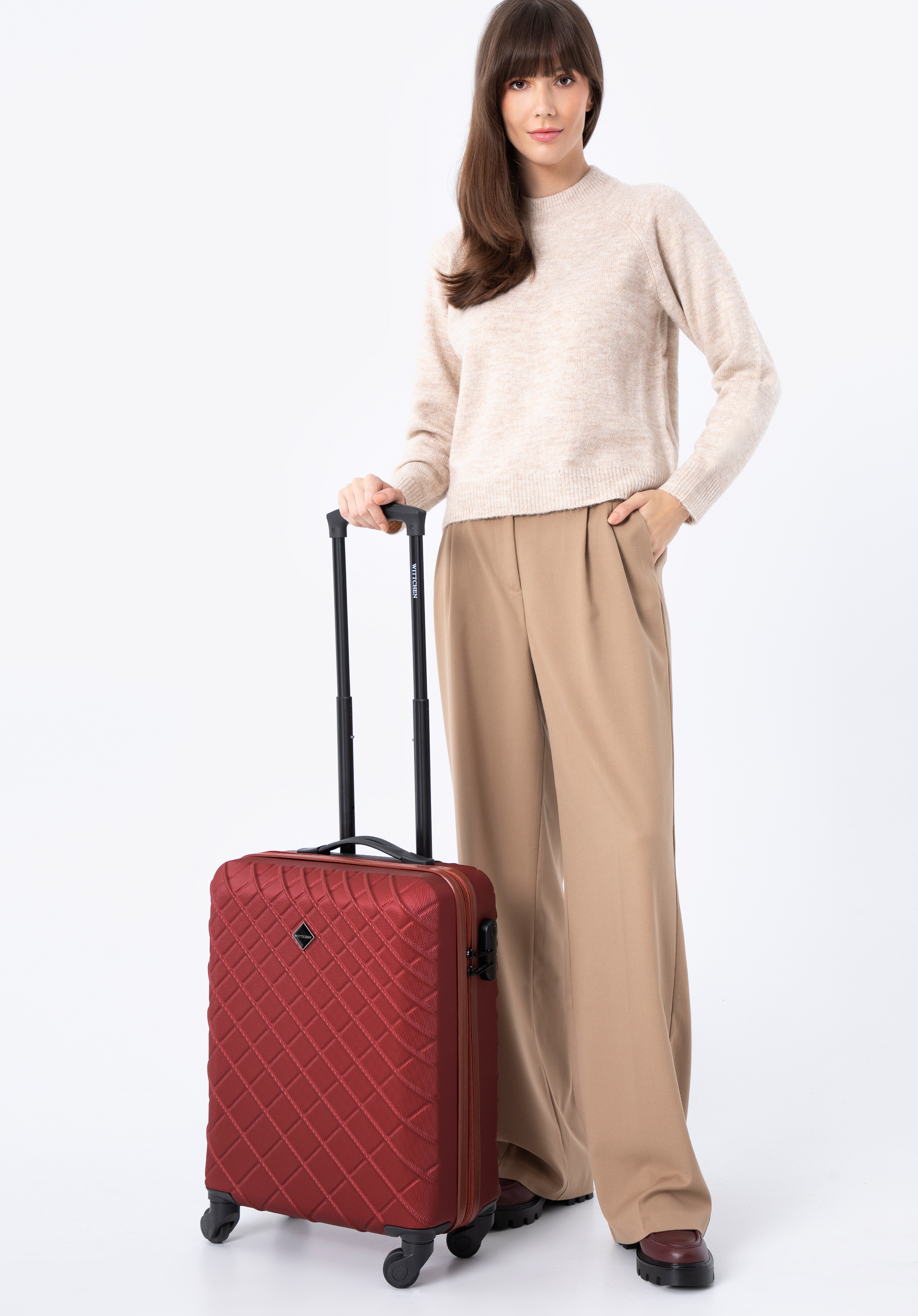 Średnia walizka z ABS-u w ukośną kratkę