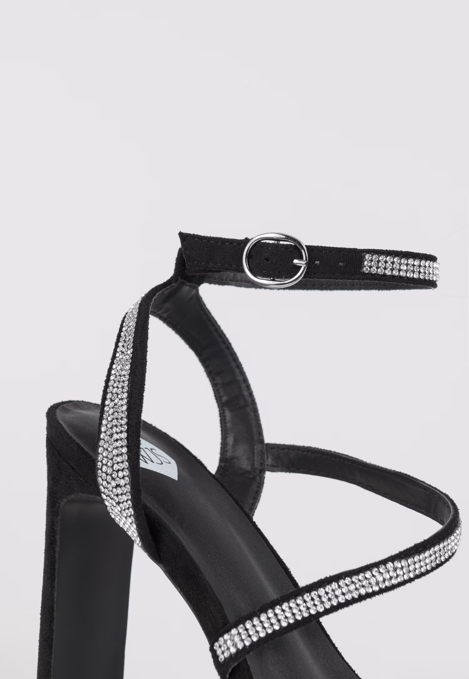 WJS czarne sandały damskie z kryształkami i odkrytą piętą