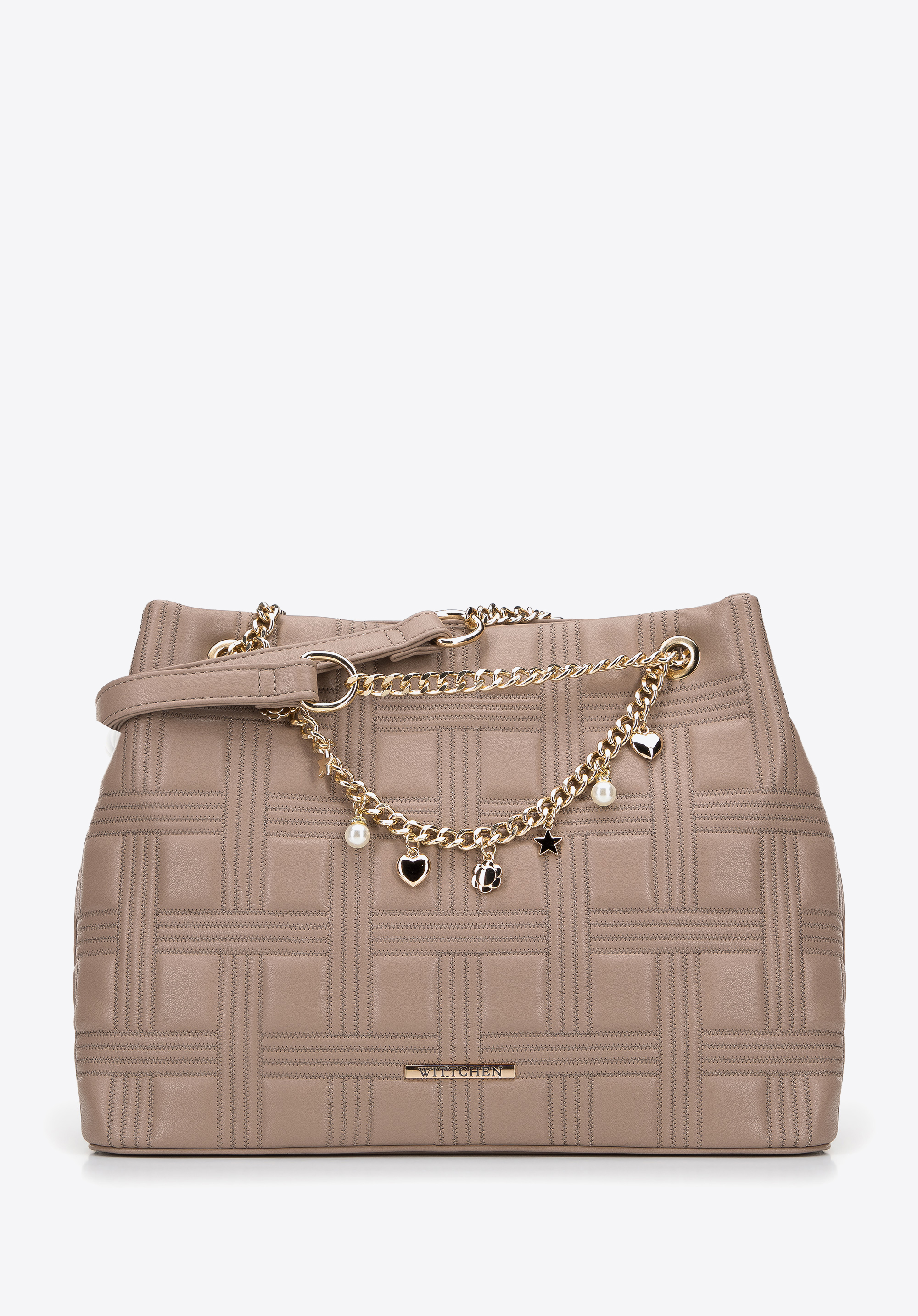 Torebka shopperka z pikowanej ekoskóry z łańcuszkiem średnia