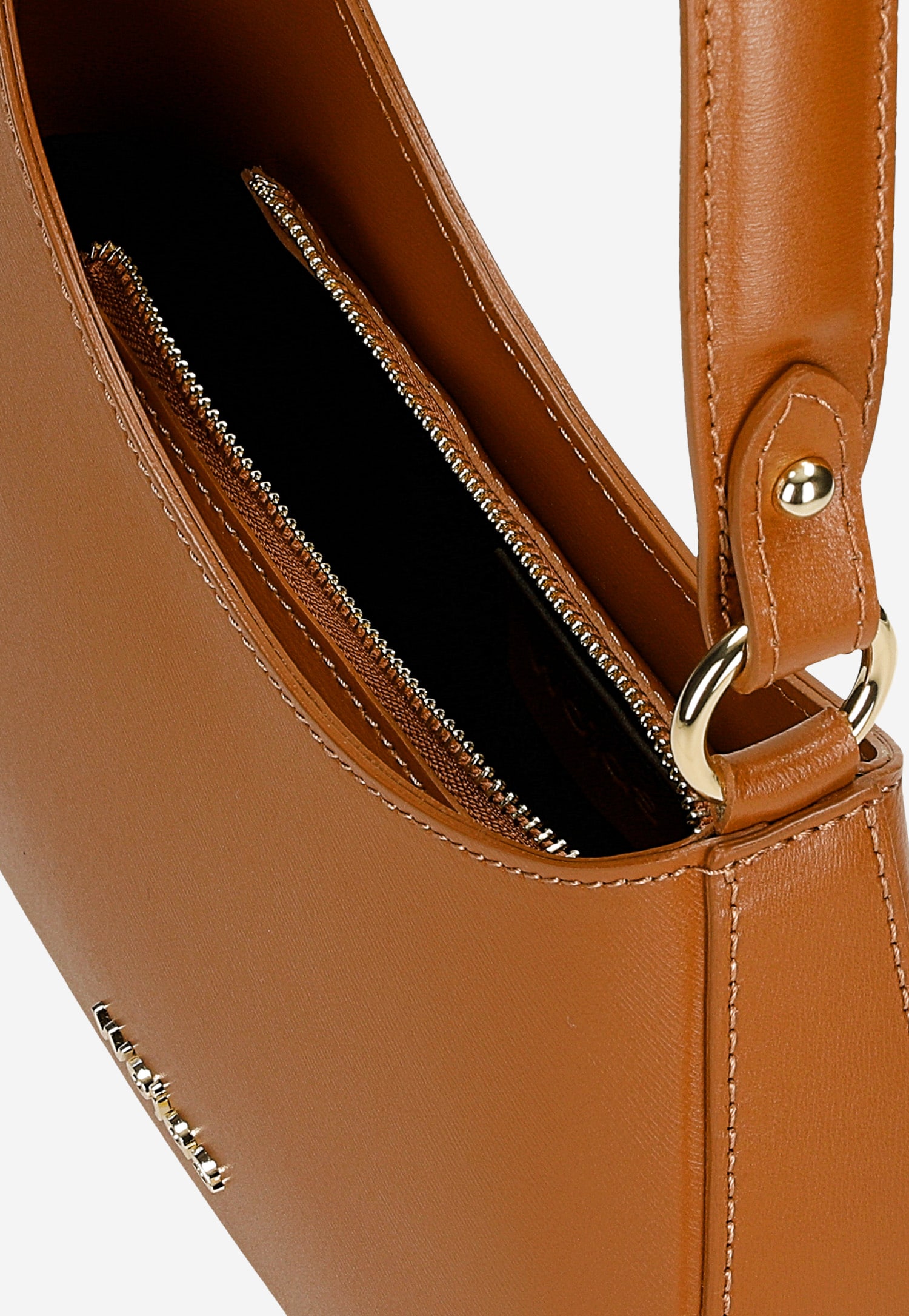 Brązowa skórzana asymetryczna torebka typu bagietka