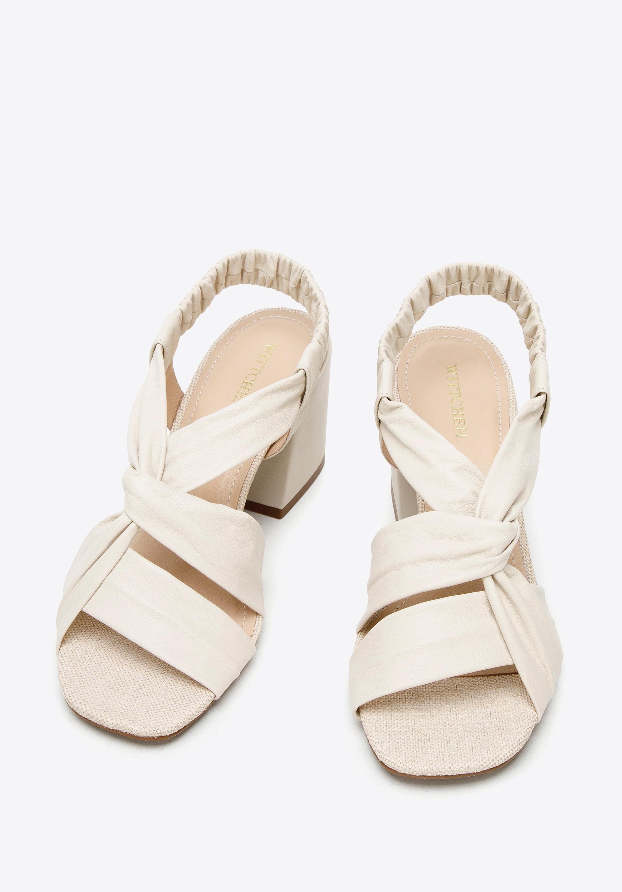 Damskie sandały skórzane z supełkiem na obcasie