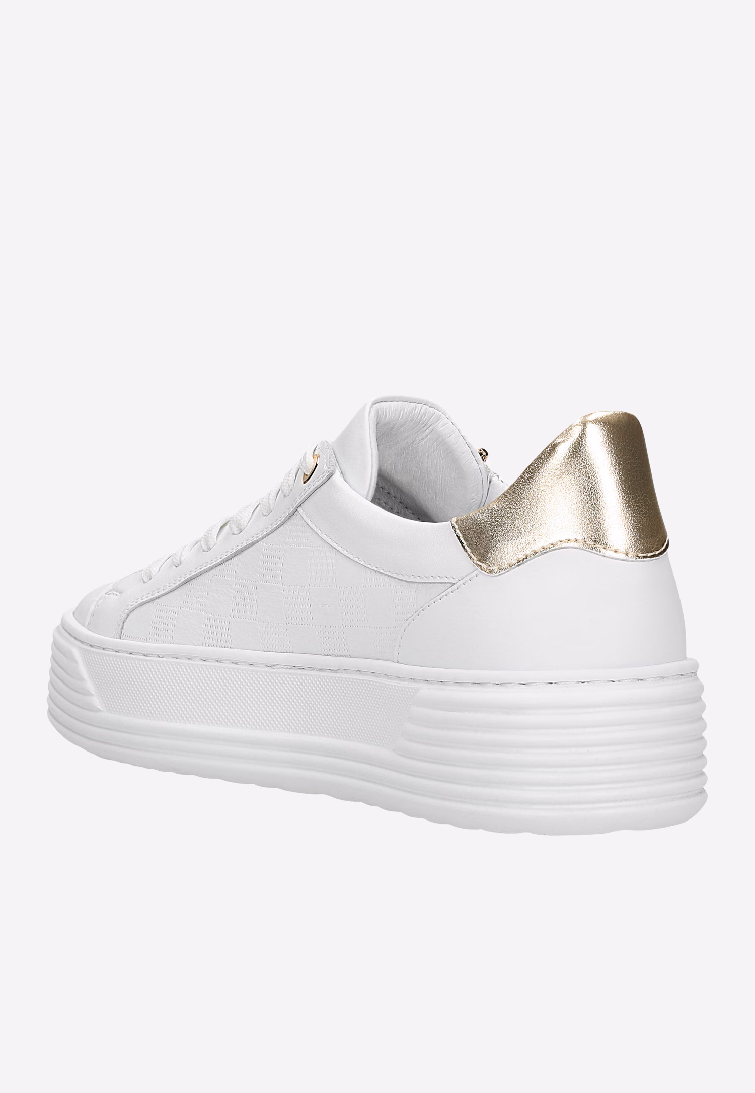 Białe trampki damskie ze złotym ozdobnym zamkiem