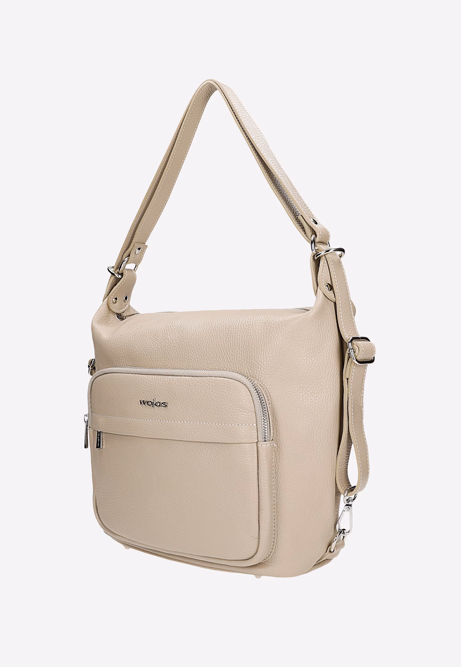 Beżowa torebka plecak 2w1 ze skóry licowej