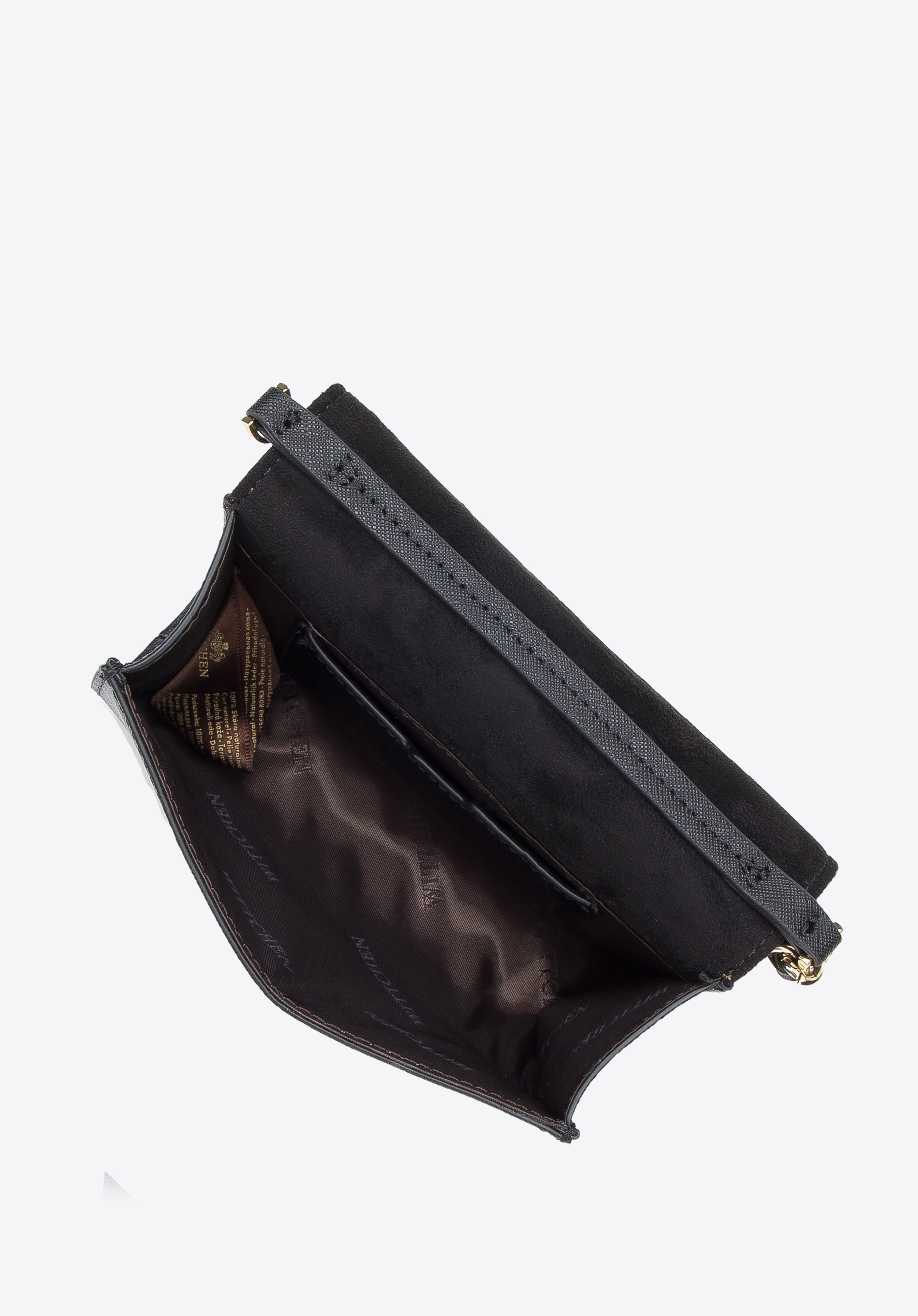 Minitorebka wieczorowa ze skóry saffiano na łańcuszku