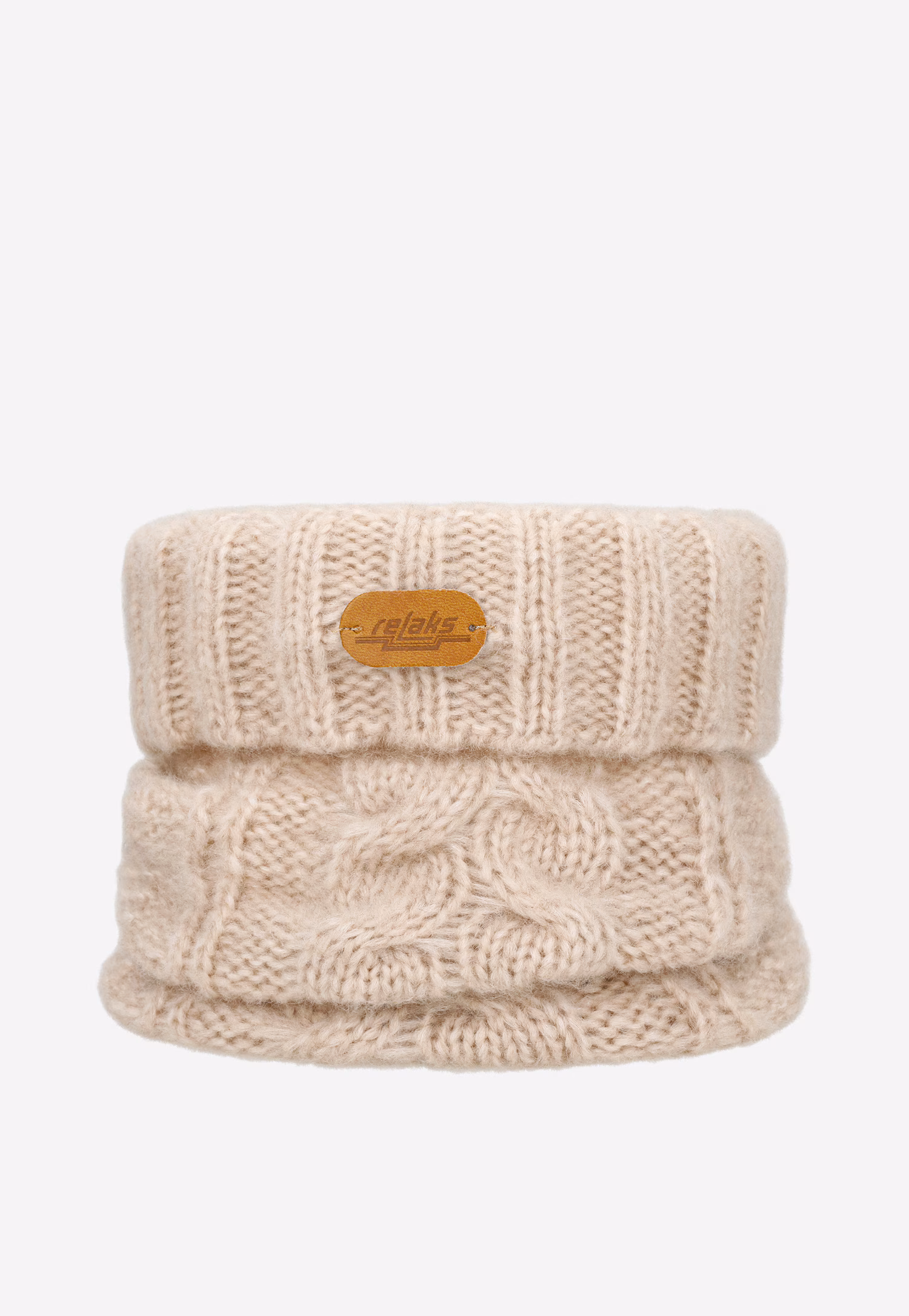 RELAKS jasnobrązowy zestaw z wełną merino - czapka + komin