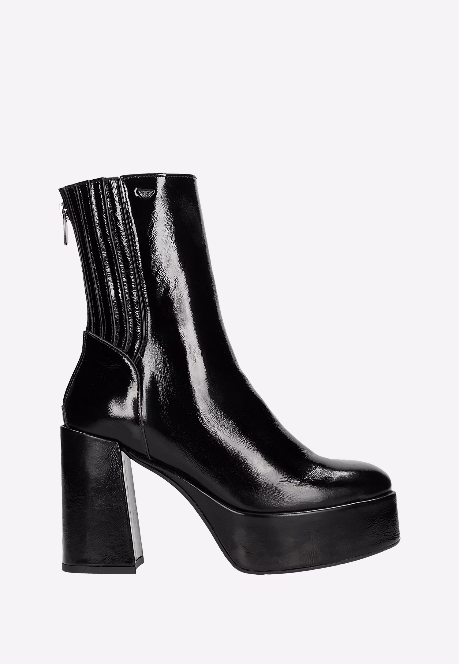 Czarne lakierowane botki damskie na solidnym słupku