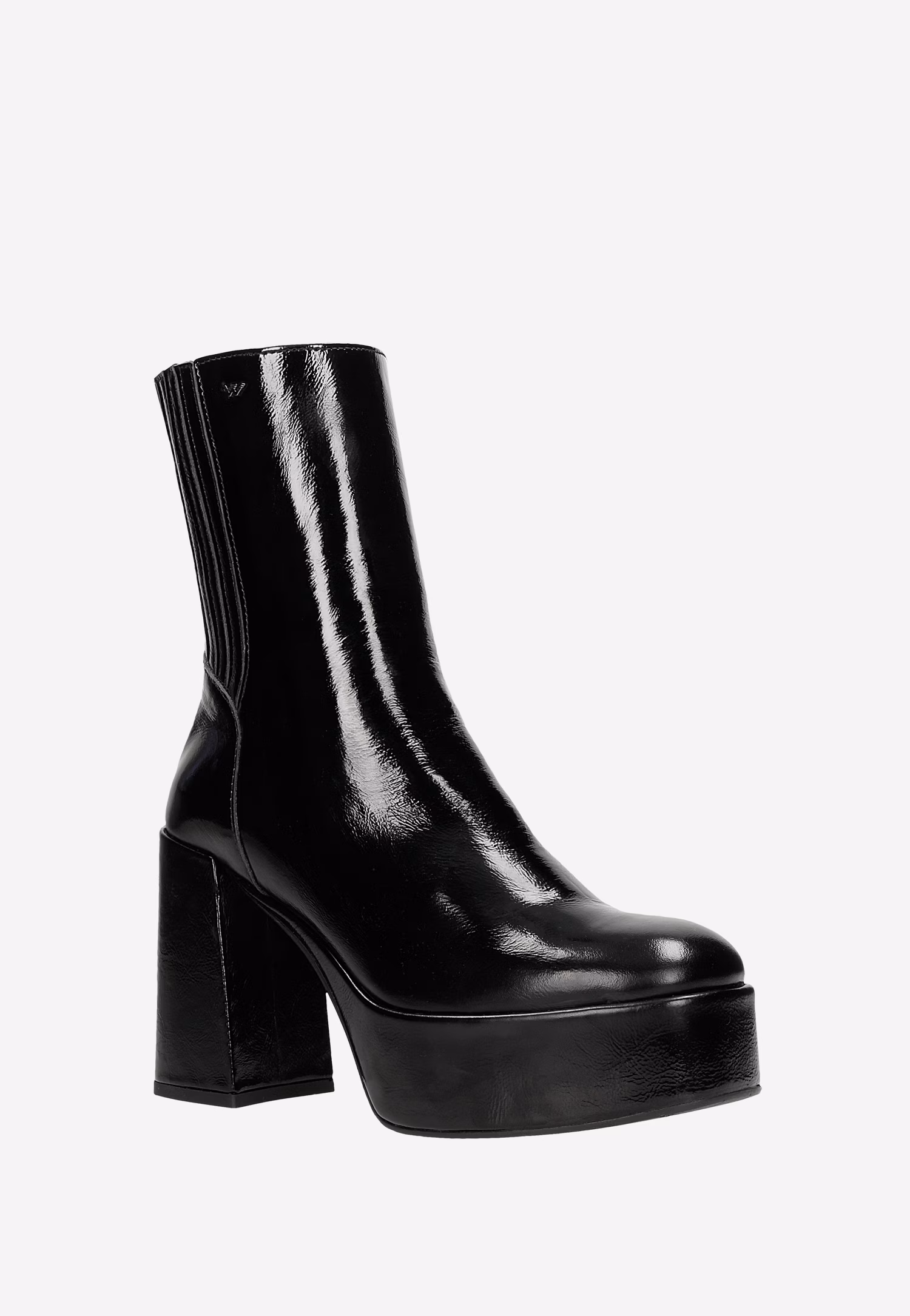 Czarne lakierowane botki damskie na solidnym słupku