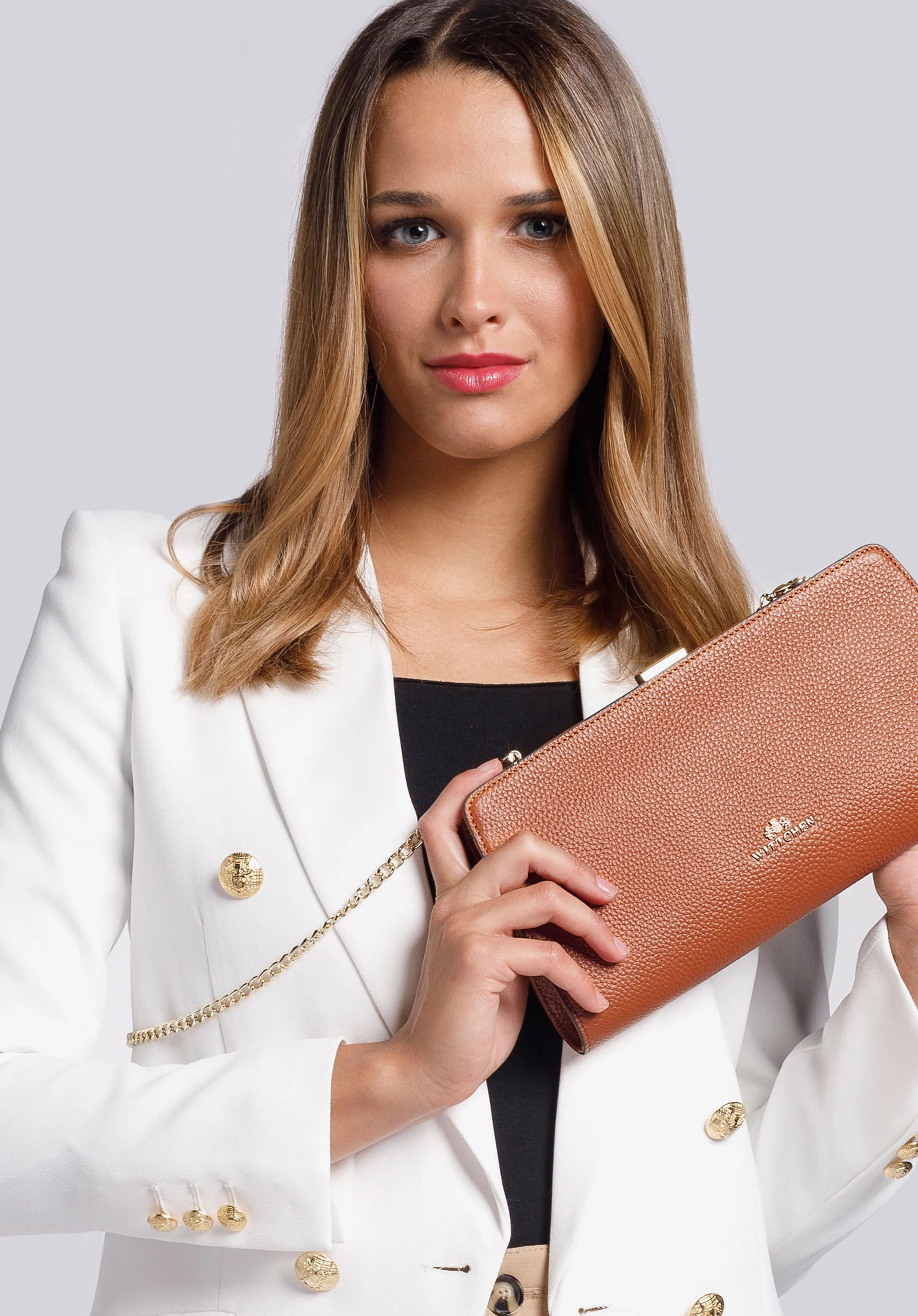 Kopertówka skórzana XXL na łańcuszku