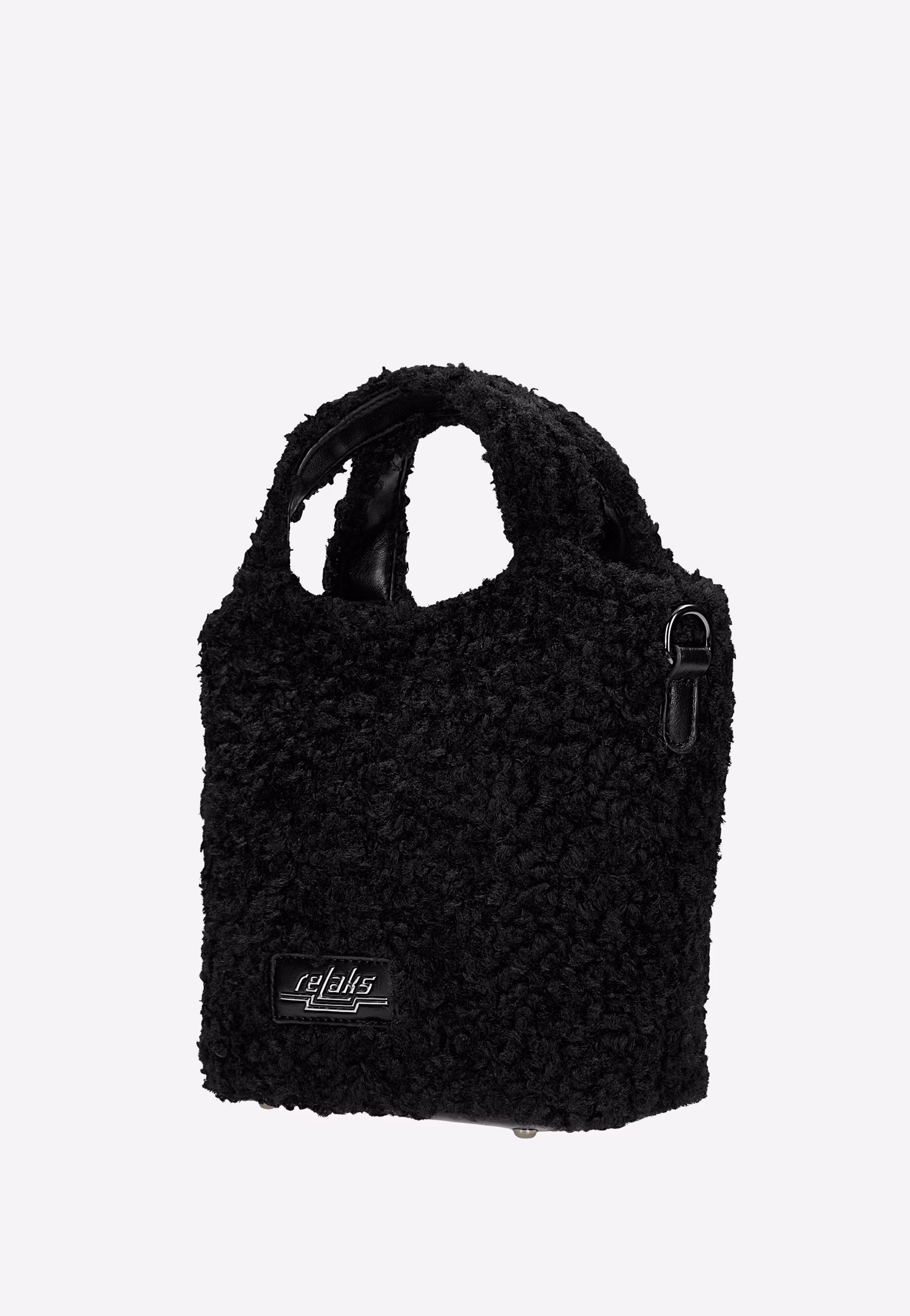 RELAKS czarna futerkowa torebka kuferek