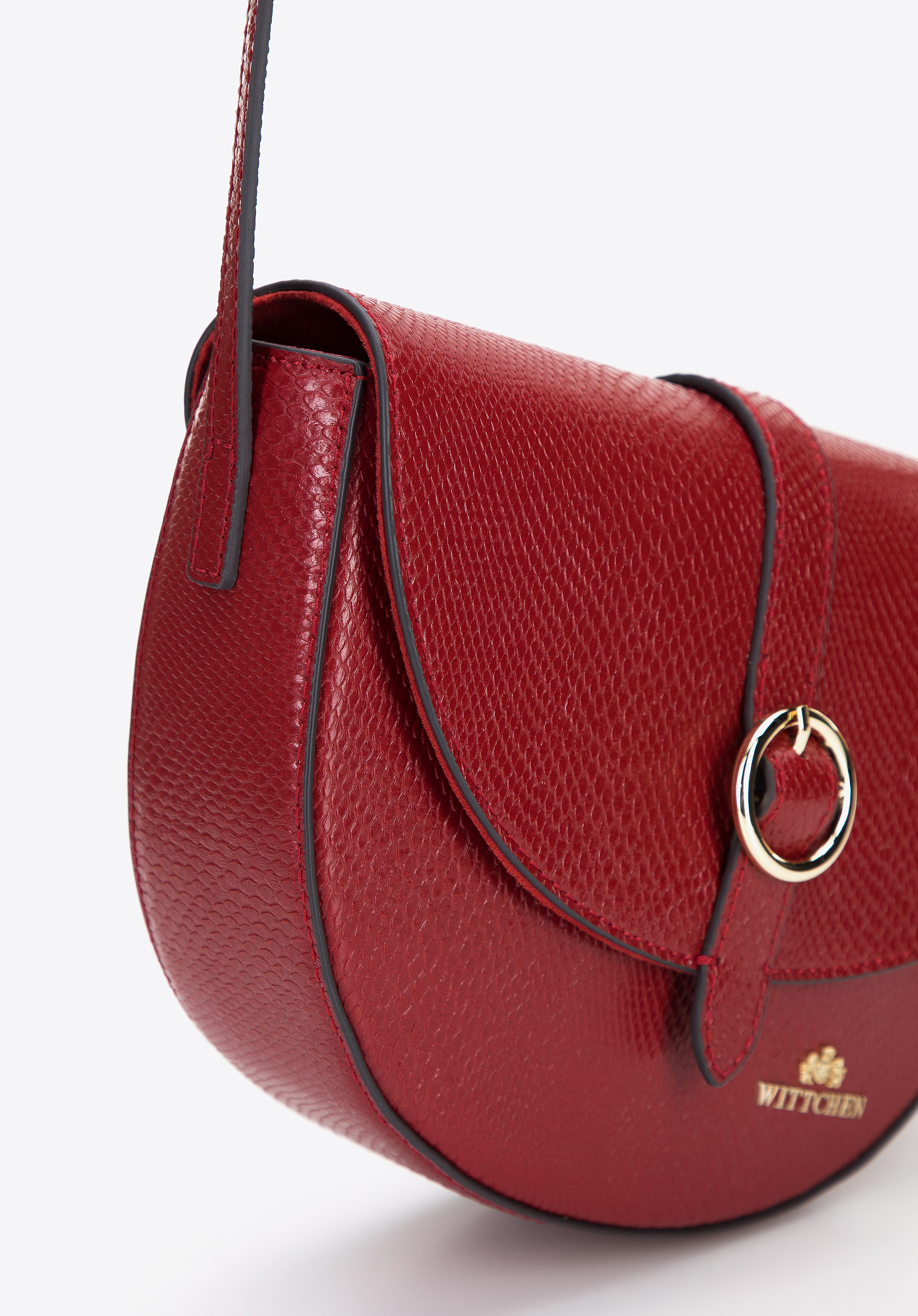 Damska listonoszka ze skóry lizard z okrągłą klamerką