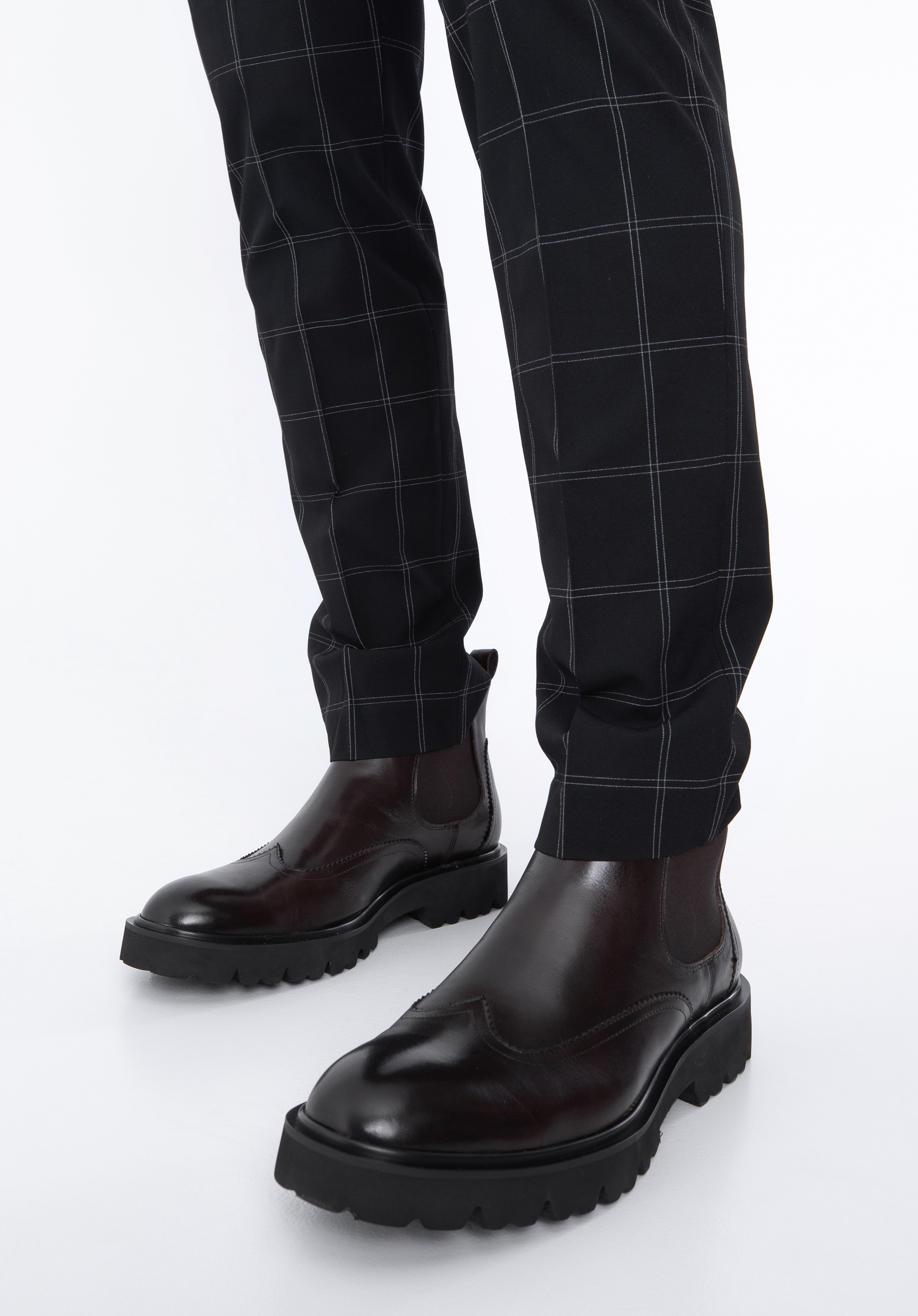 Męskie sztyblety skórzane z ozdobnym obszyciem