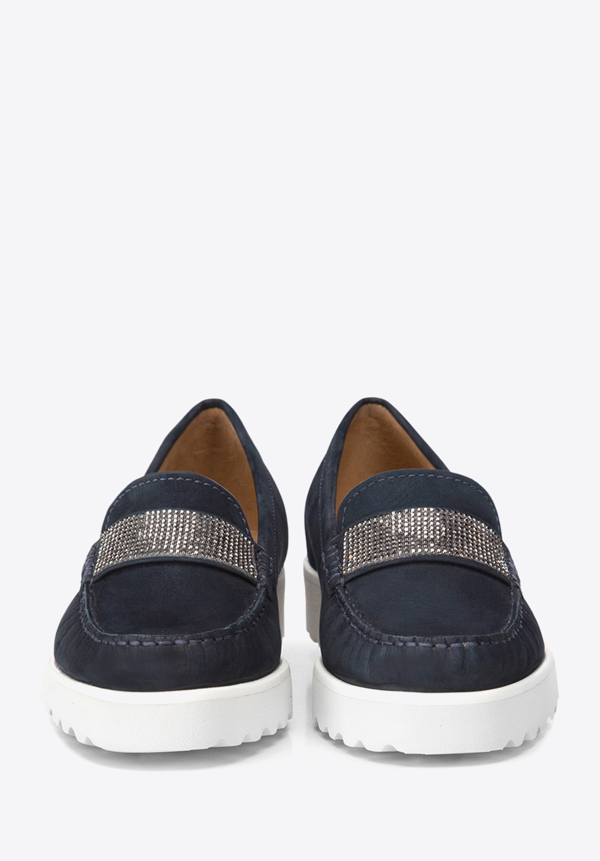 Damskie creepersy skórzane z kryształkami