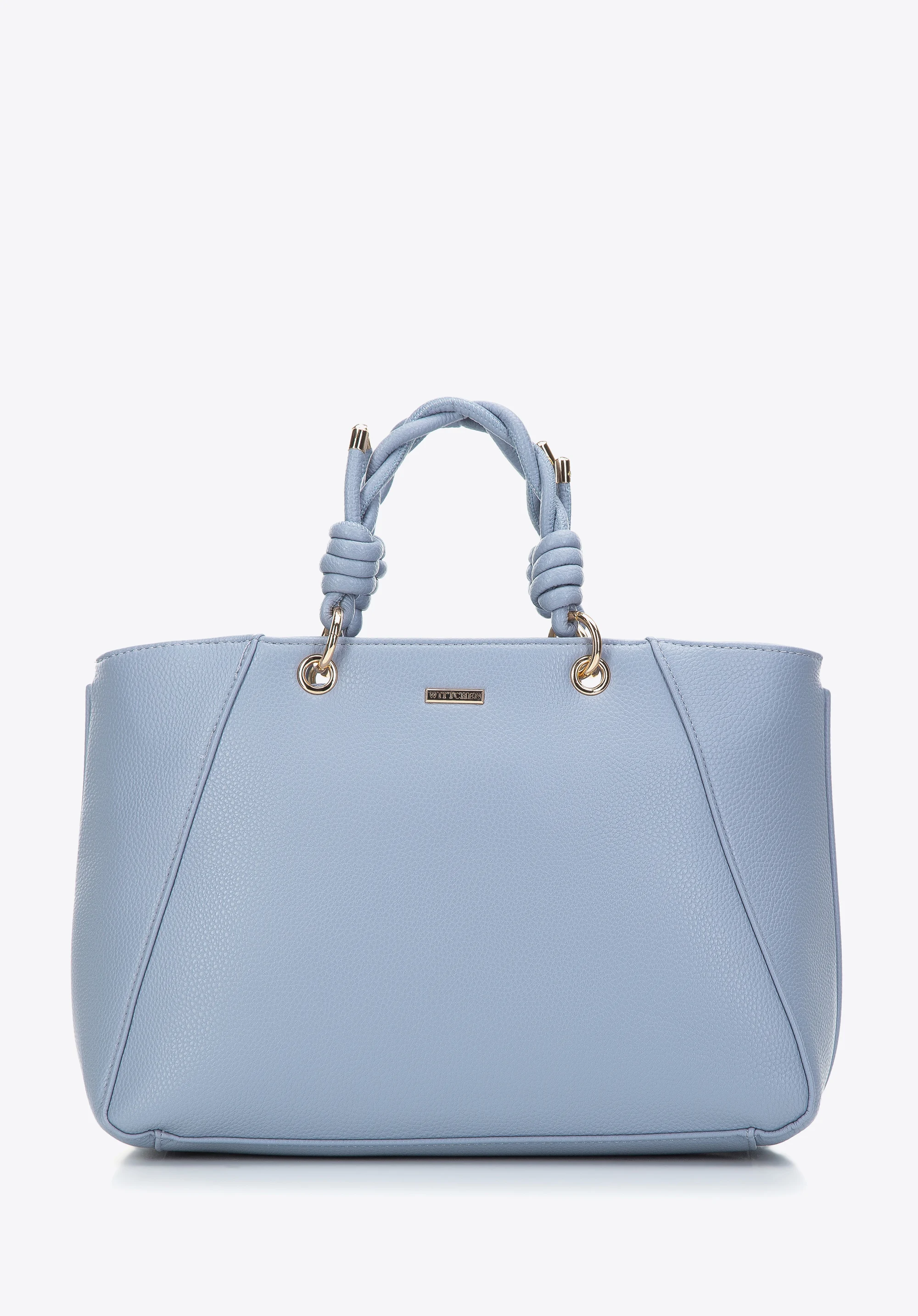 Torebka kuferek z ekoskóry z plecionymi rączkami