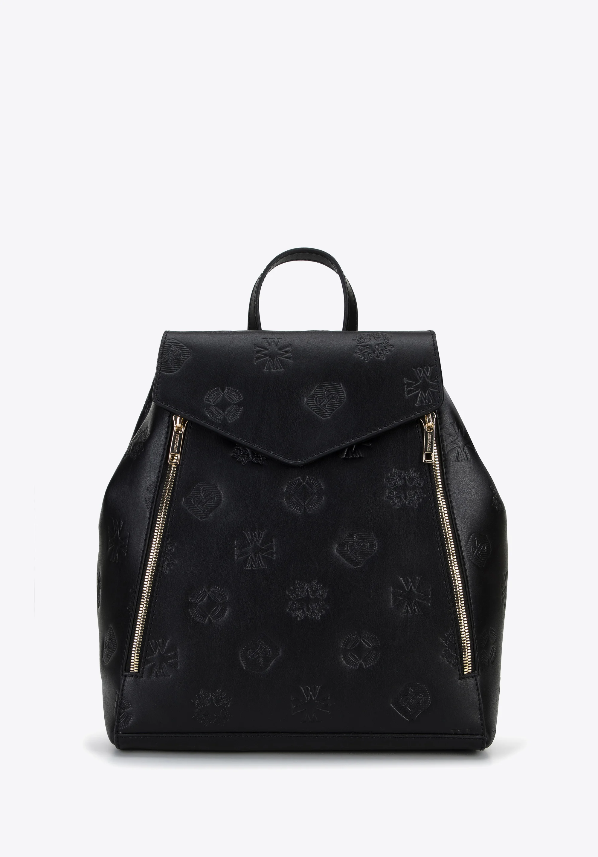 Damski plecak skórzany w monogram z pionowymi suwakami