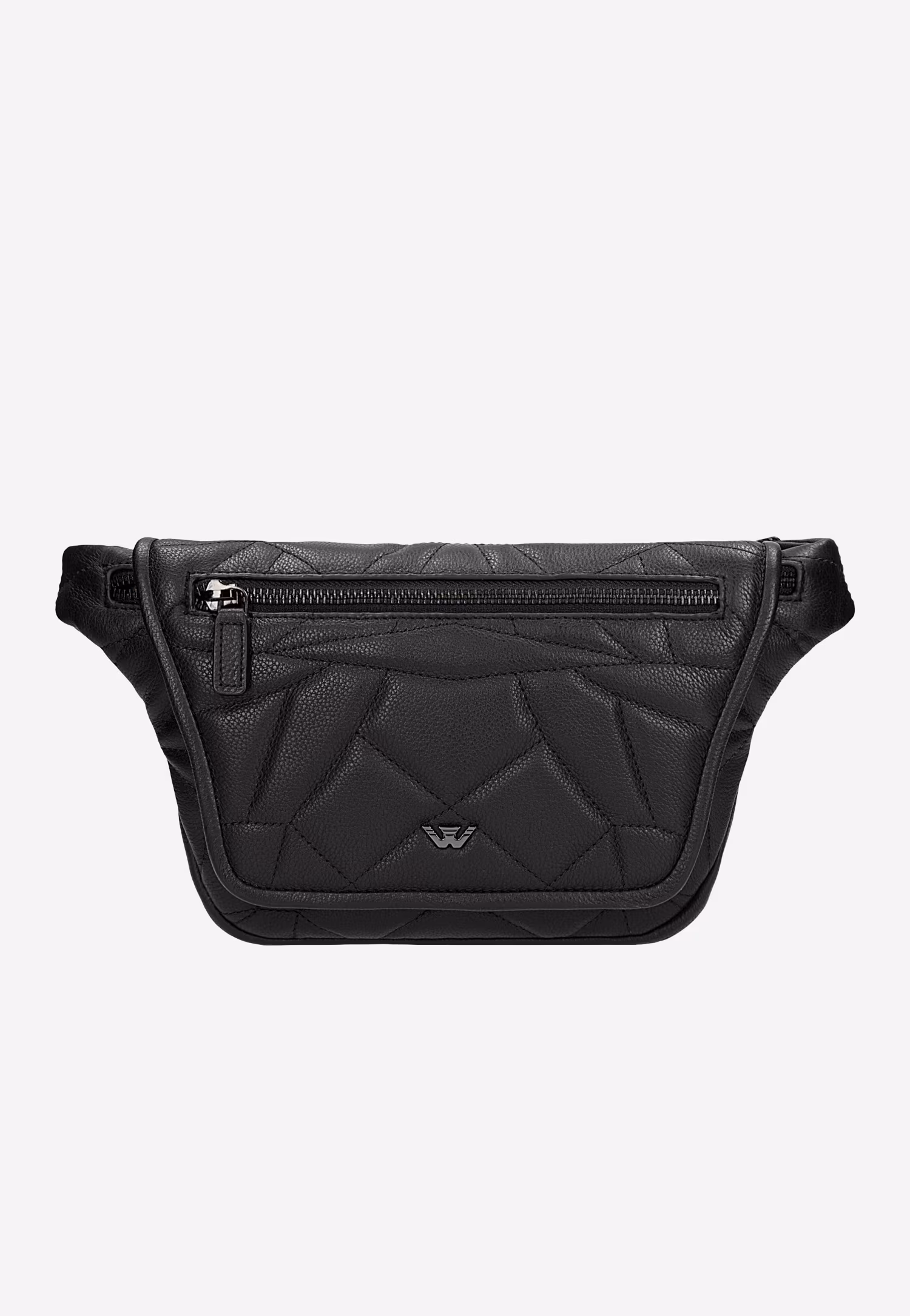 Czarna skórzana torebka nerka z pikowanym geometrycznym wzorem