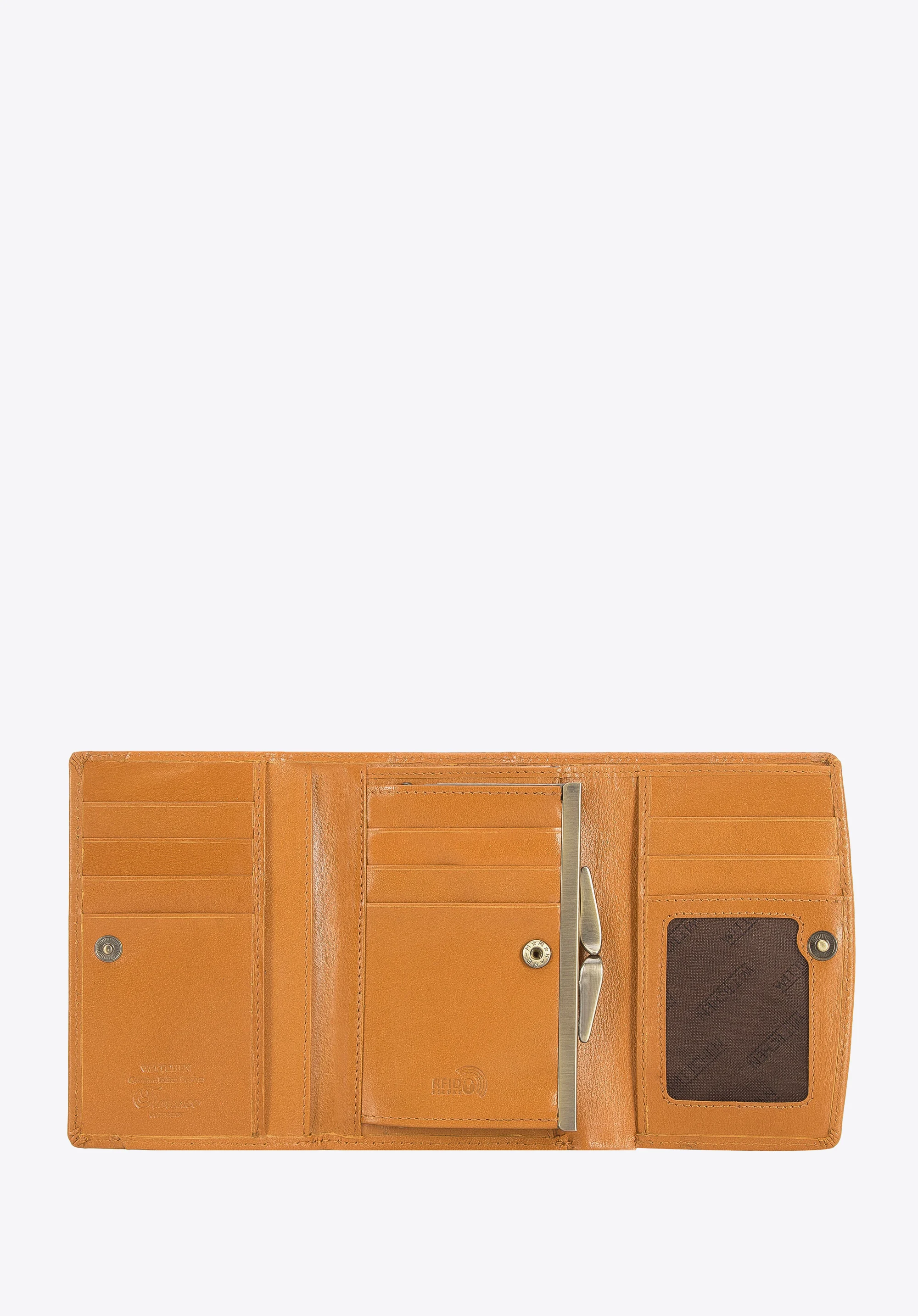 Damski portfel z gładkiej skóry na zatrzask średni