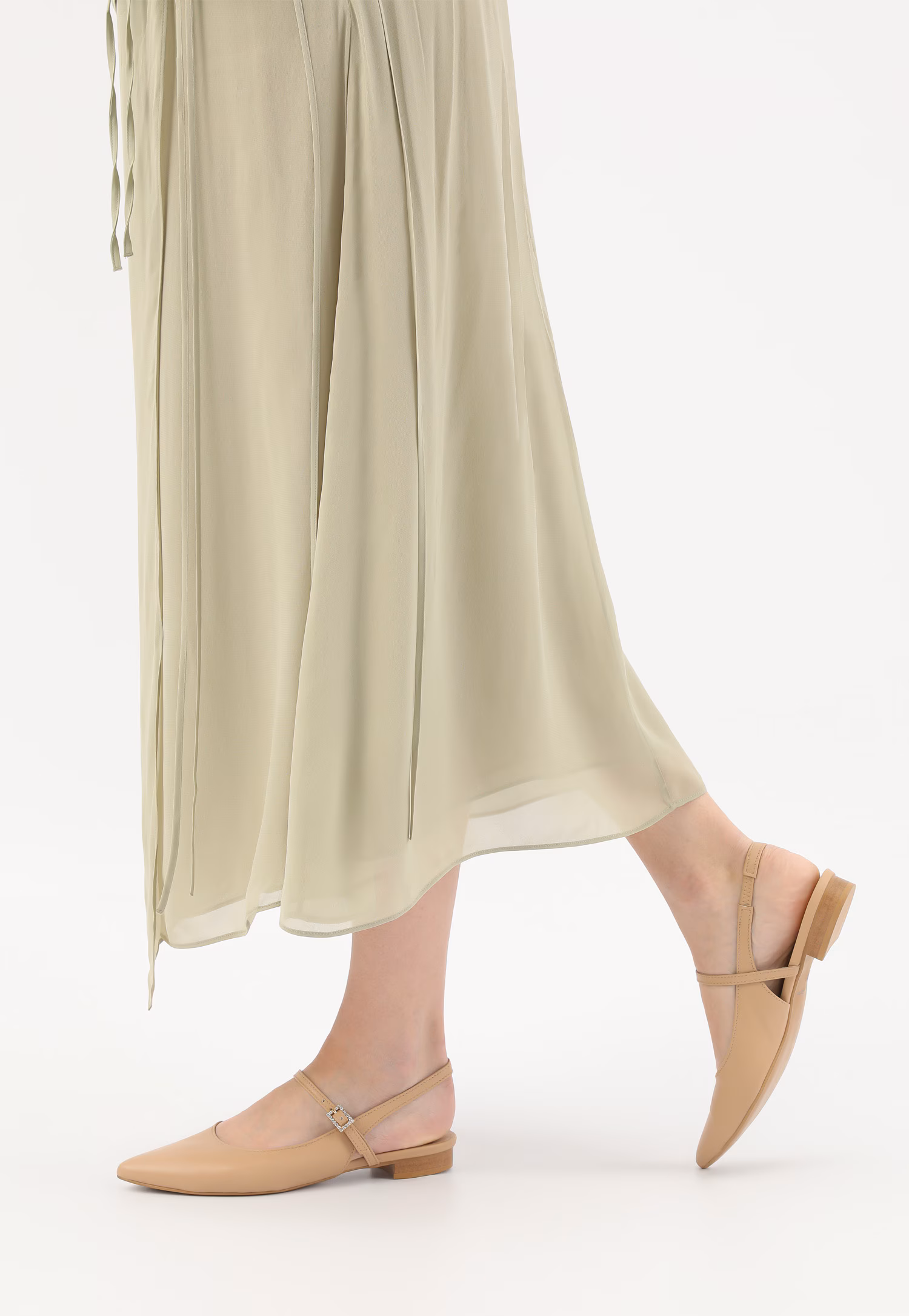 Beżowe baleriny damskie z odkrytą piętą