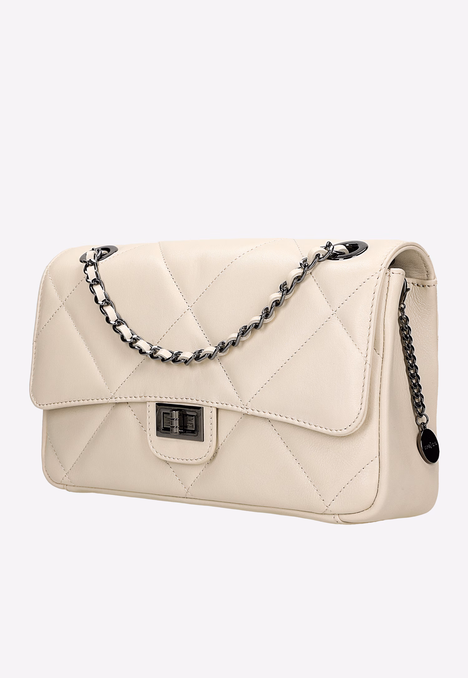 Jasnobeżowa pikowana torebka damska ze skóry licowej