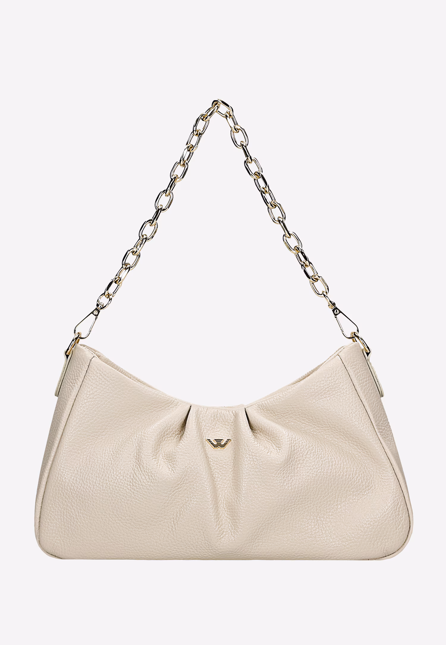 Beżowa torebka ze złotym łańcuchem