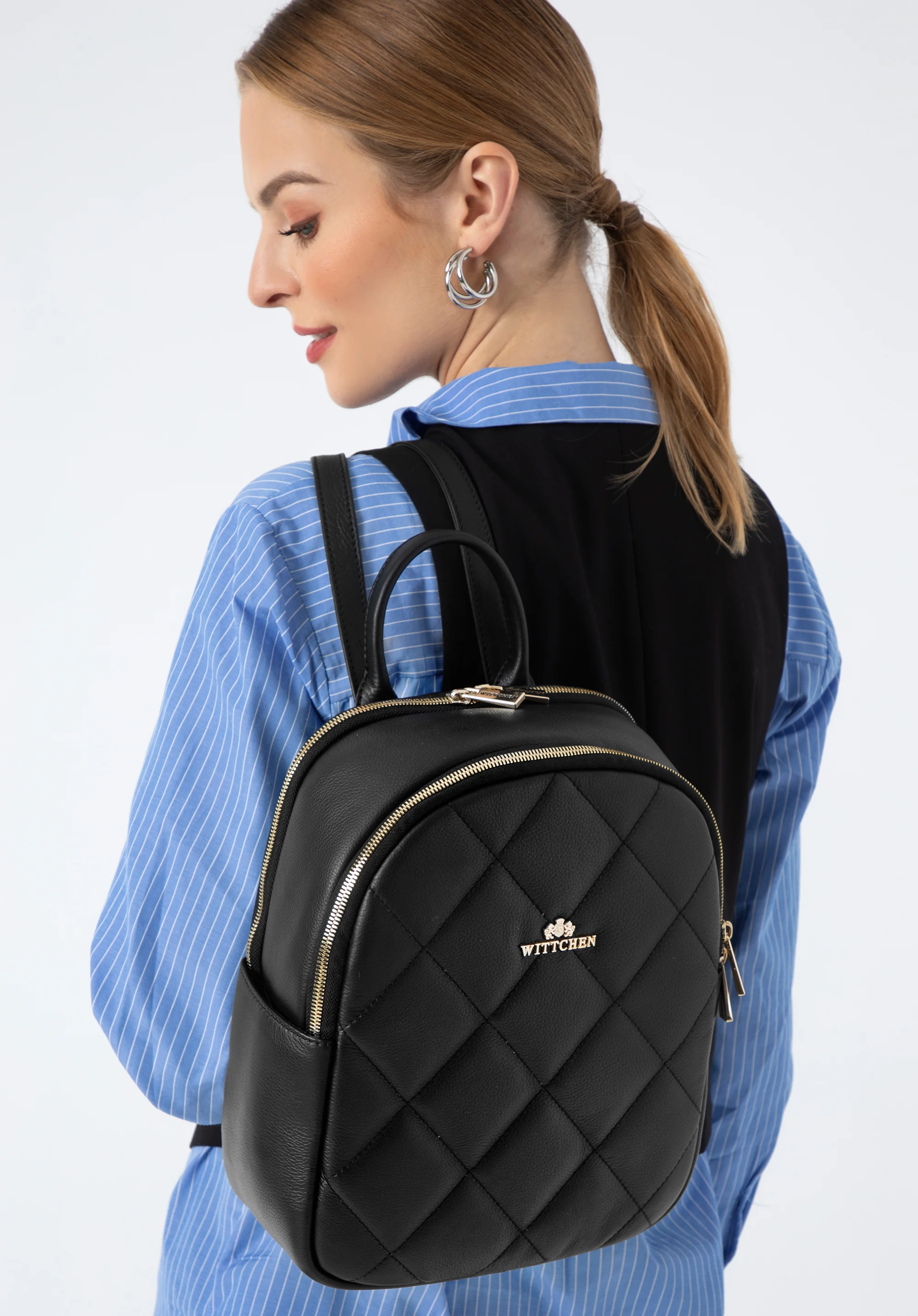 Damski plecak z pikowanej skóry dwukomorowy