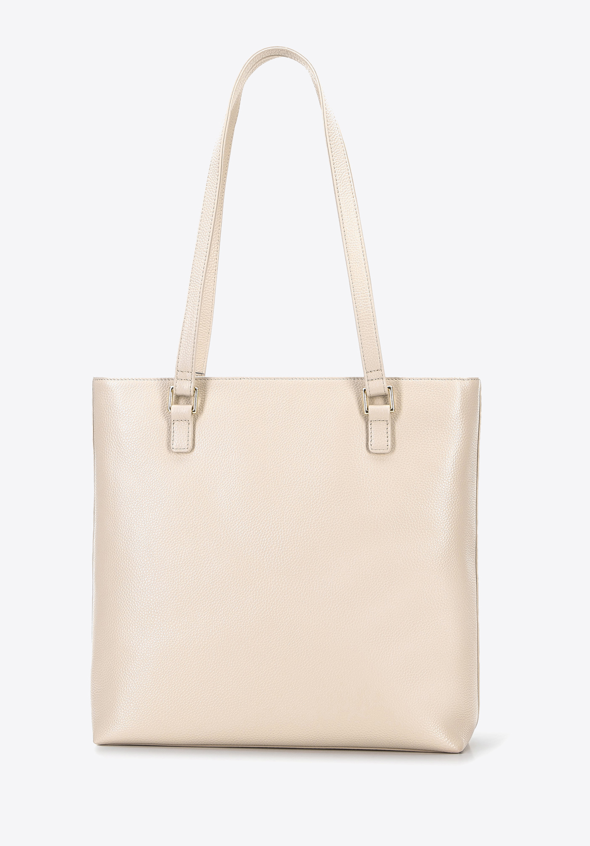 Torebka shopperka skórzana z geometrycznymi przeszyciami