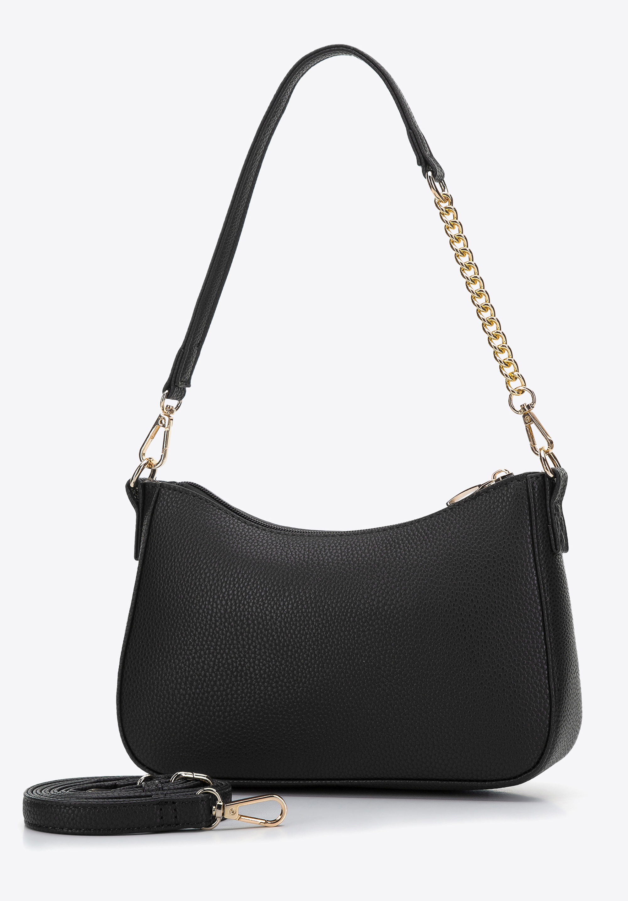 Damska torebka bagietka z groszkowanej ekoskóry z łańcuszkiem