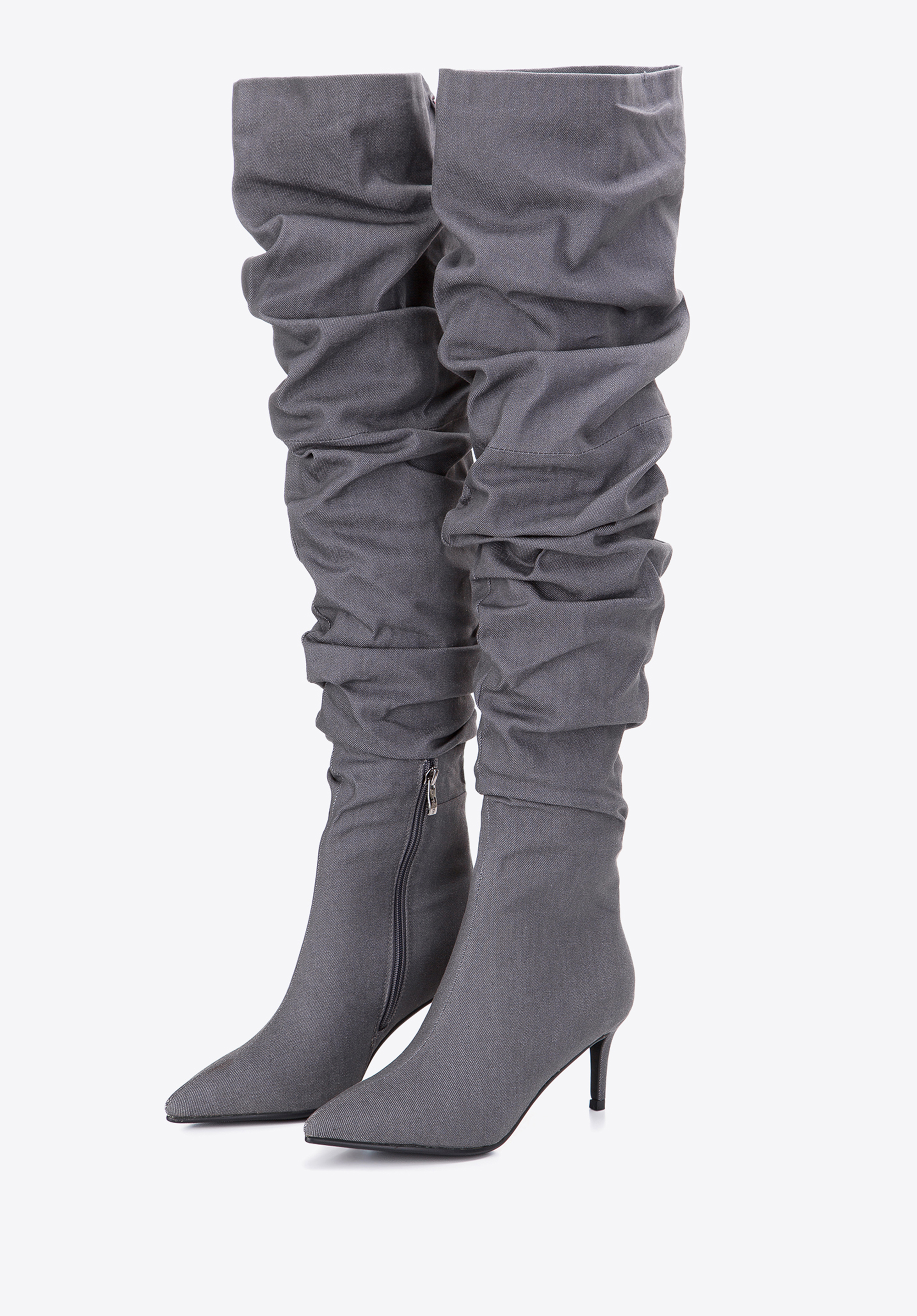 Damskie kozaki dżinsowe za kolano na obcasie