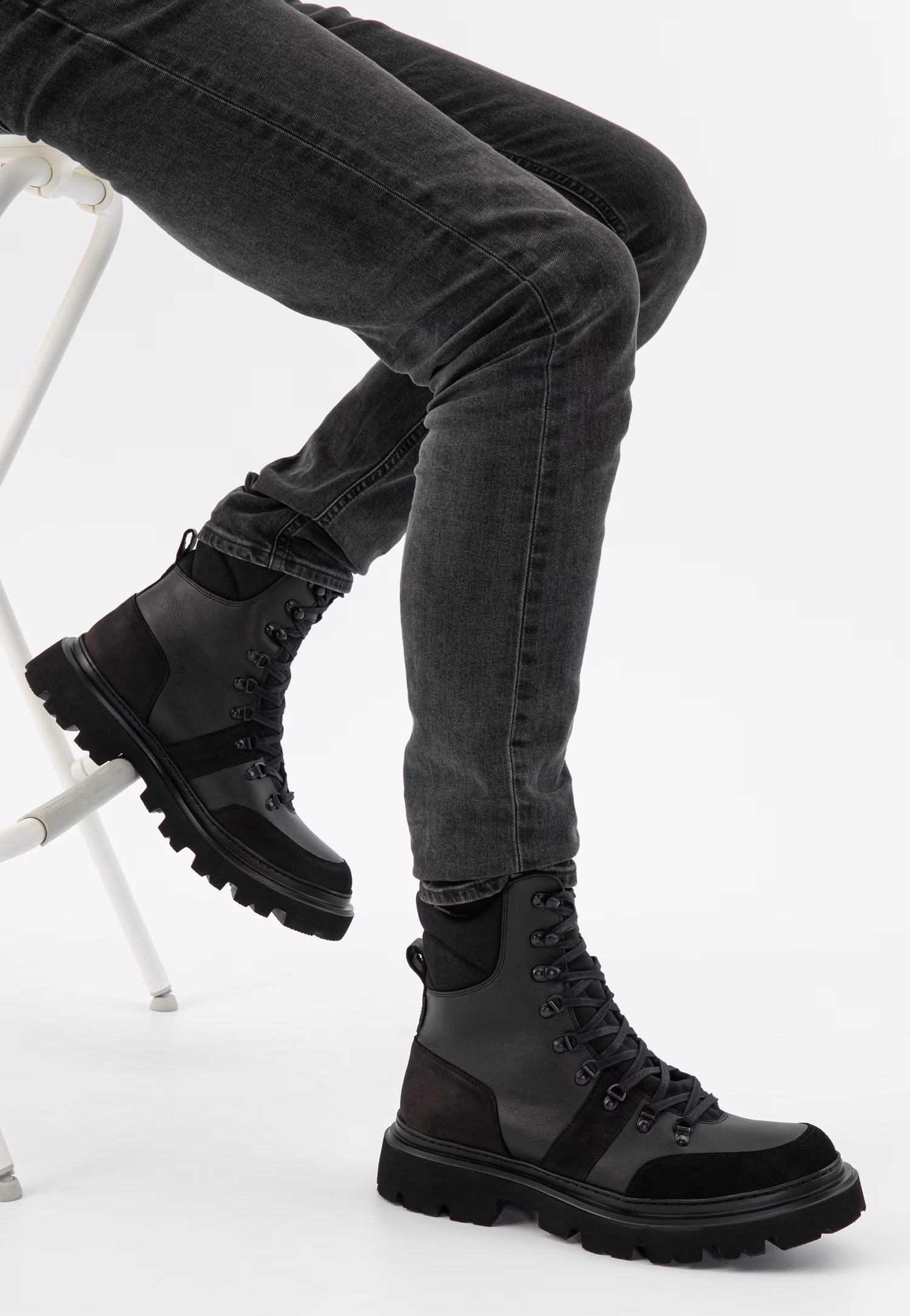 Czarne masywne bikery męskie z ociepleniem