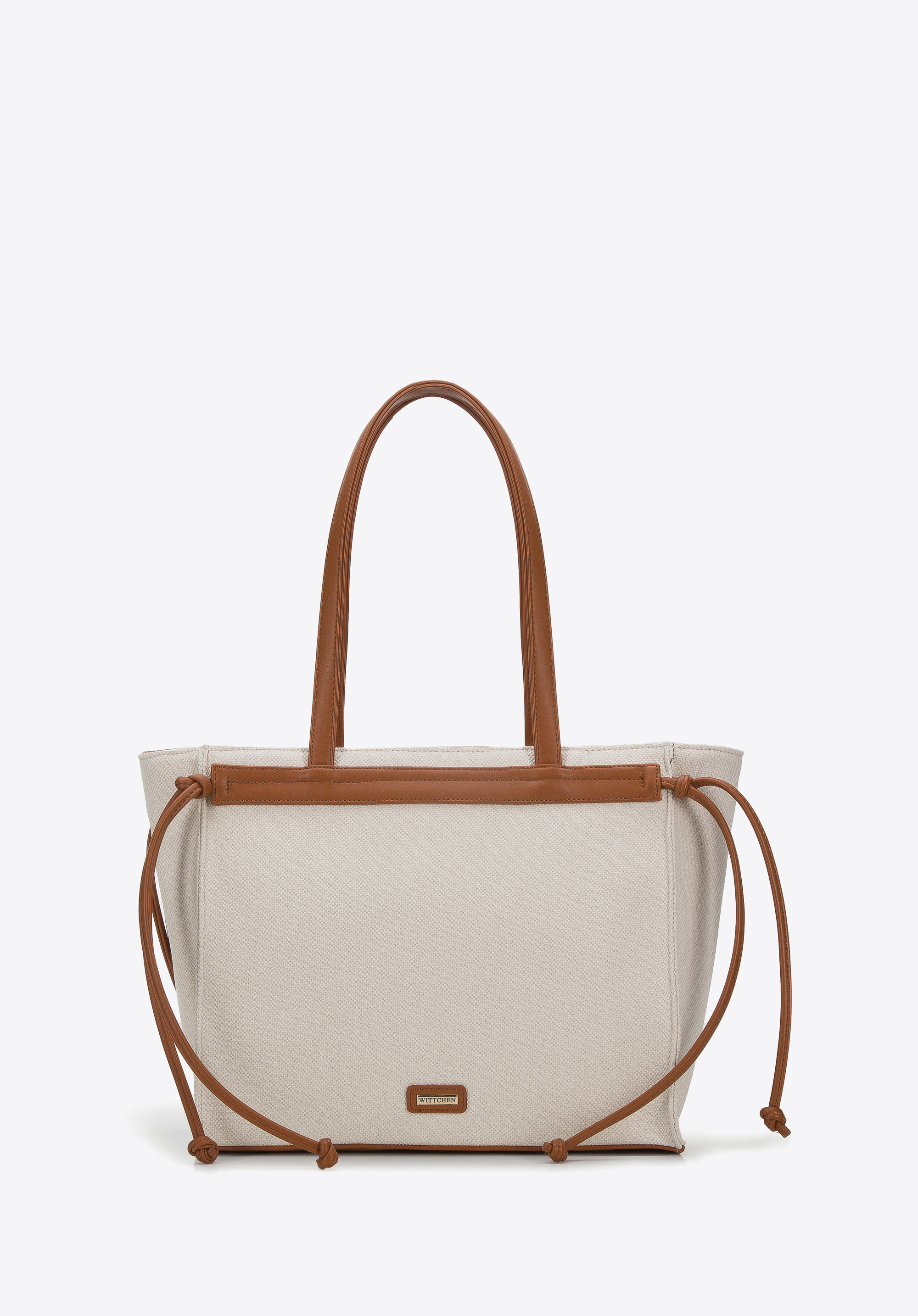 Torebka shopperka z bawełny z troczkami z ekoskóry