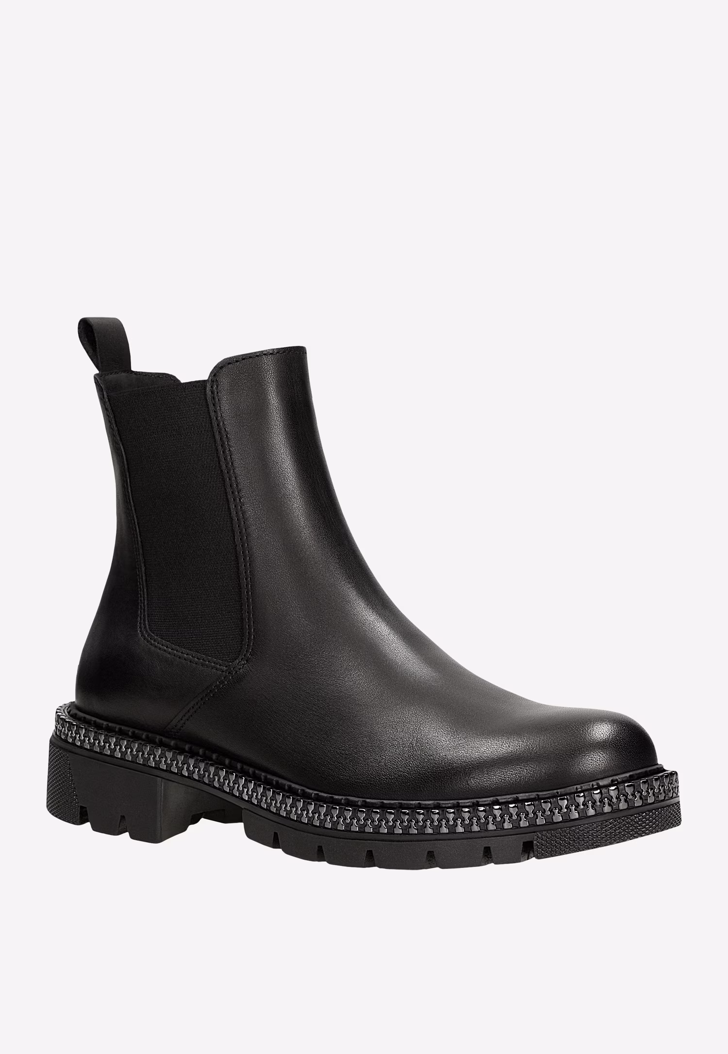 Czarne skórzane sztyblety z ozdobnym zamkiem