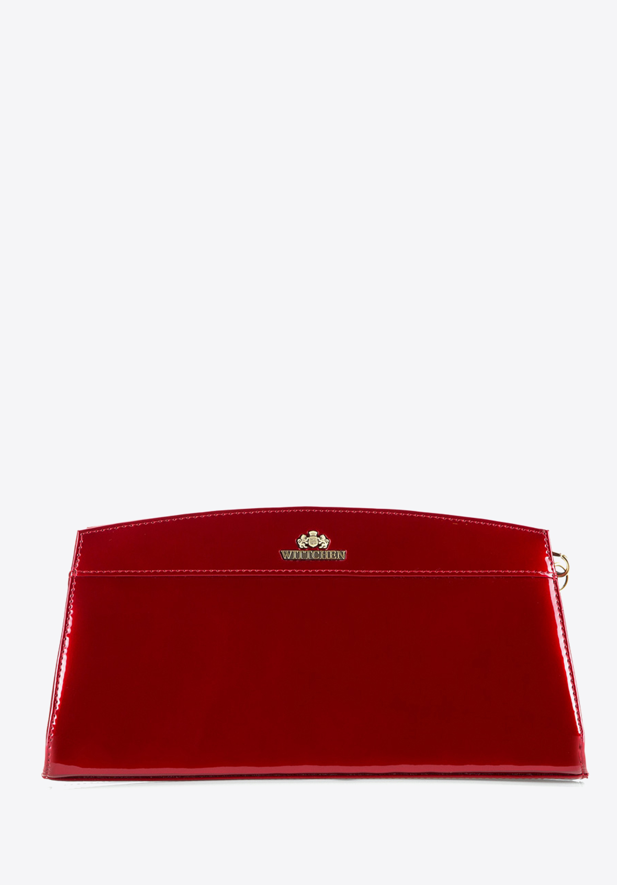 Wieczorowa torebka ze skóry lakierowanej trapezowa