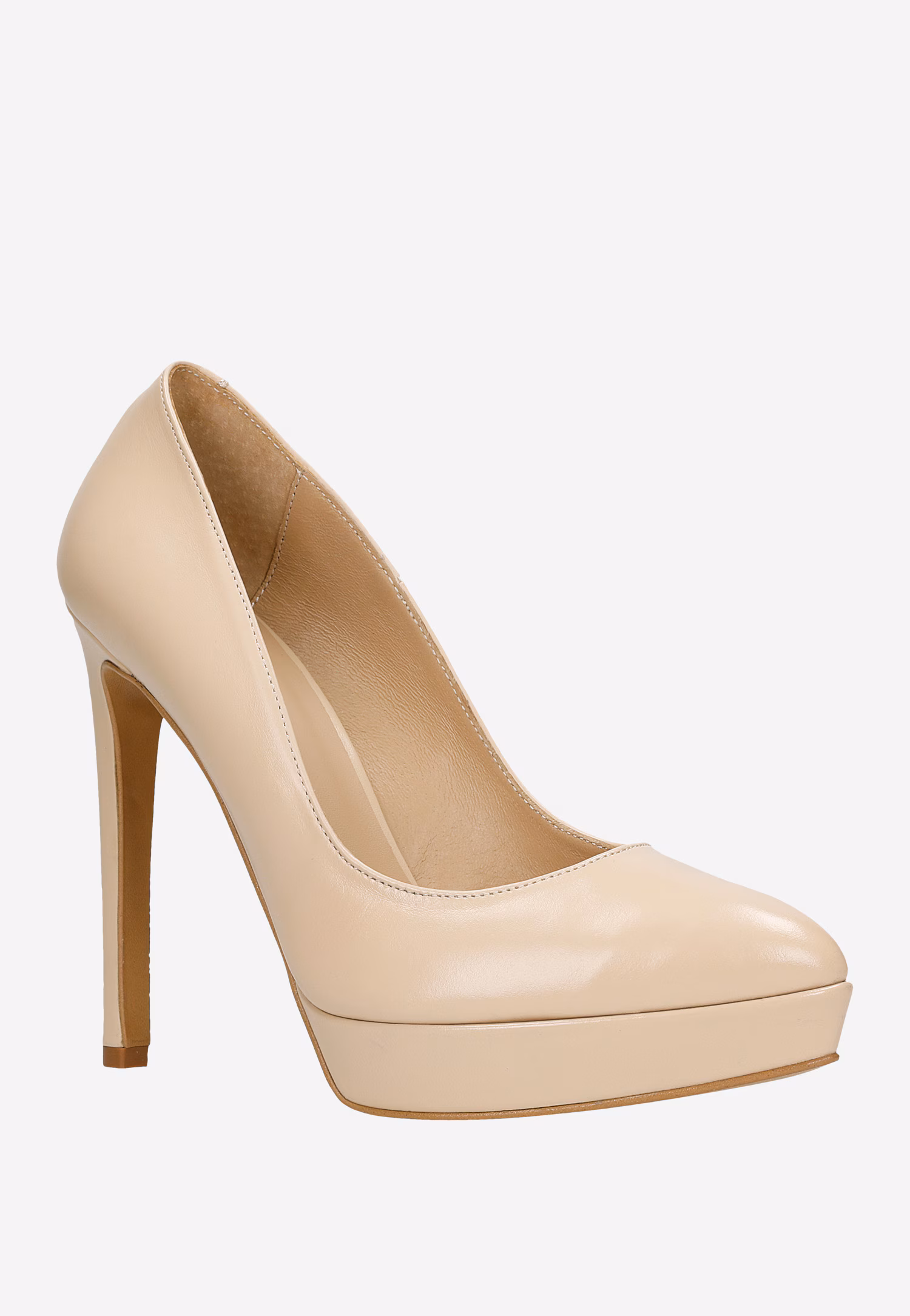 Beżowe skórzane szpilki damskie na platformie