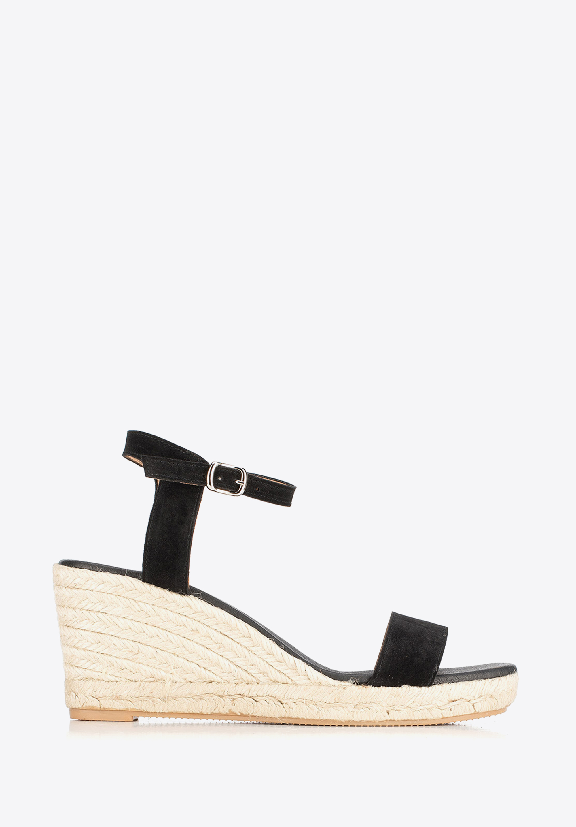 Damskie sandały nubukowe na sznurkowym koturnie