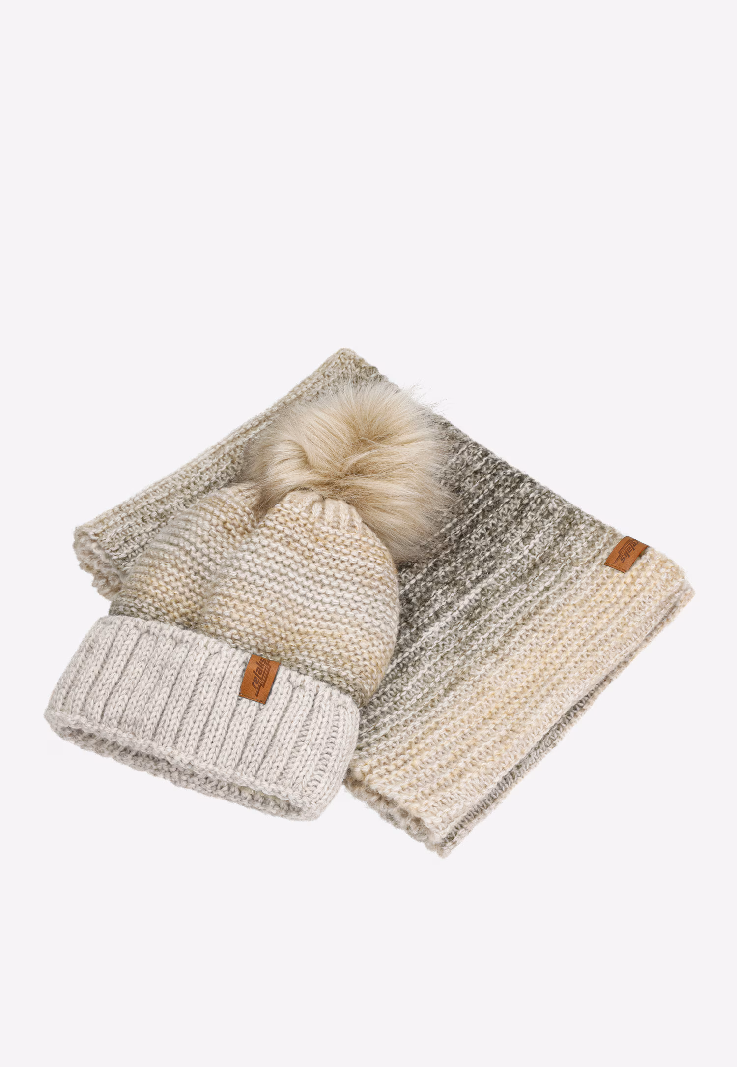 Popielaty cieniowany zestaw RELAKS czapka + komin