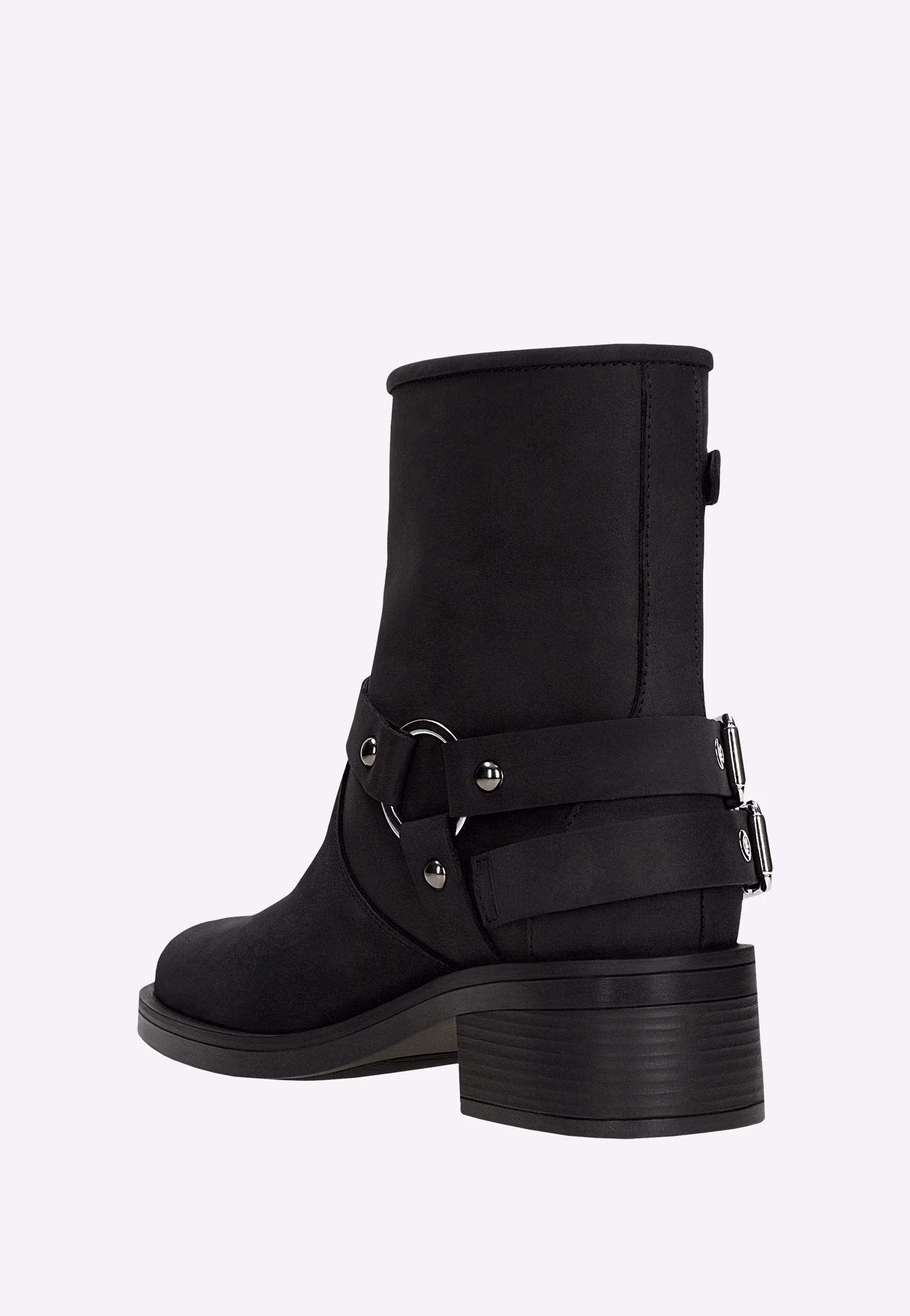 Czarne skórzane bikery damskie z metalowymi elementami