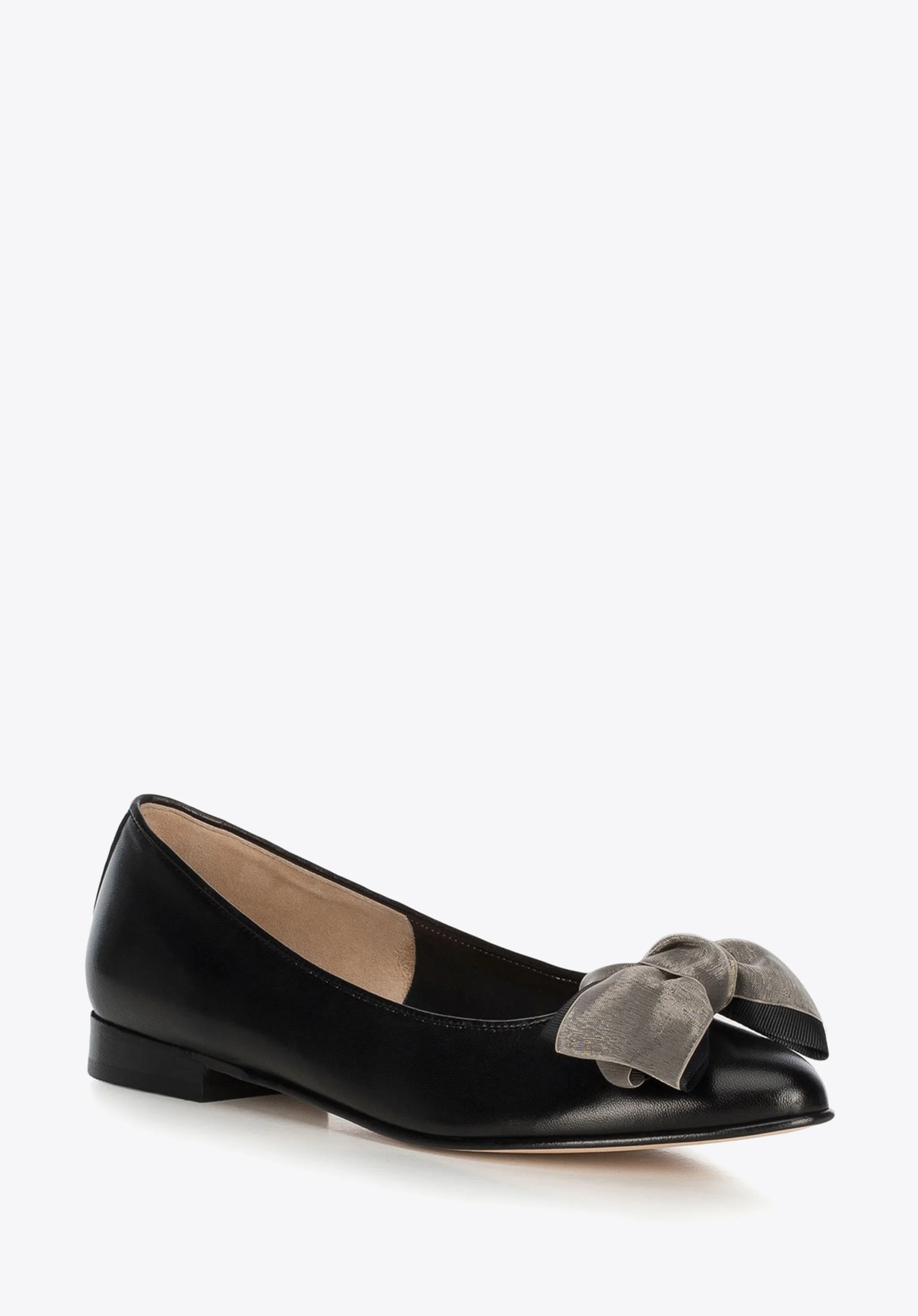 Baleriny skórzane z dużą kokardą