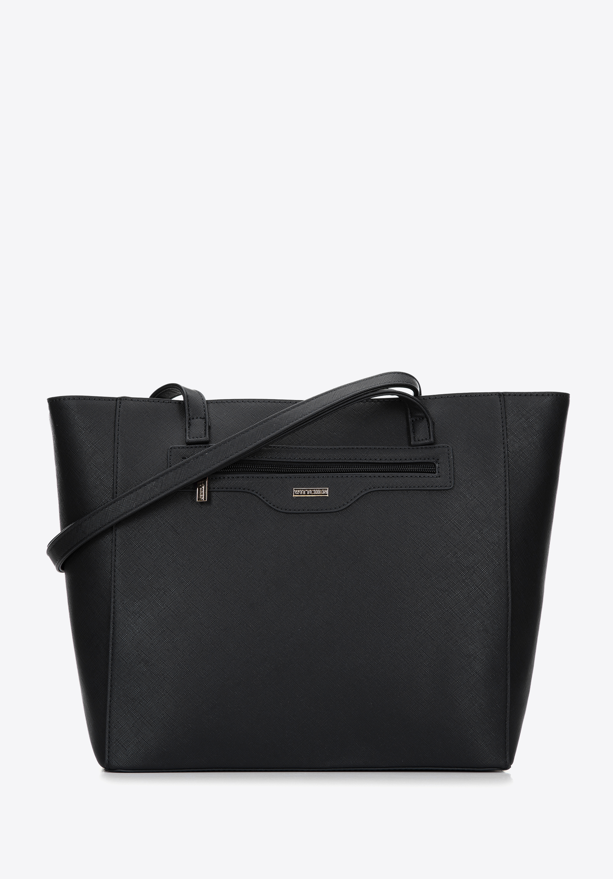 Torebka shopperka z ekoskóry saffiano z kieszenią z przodu