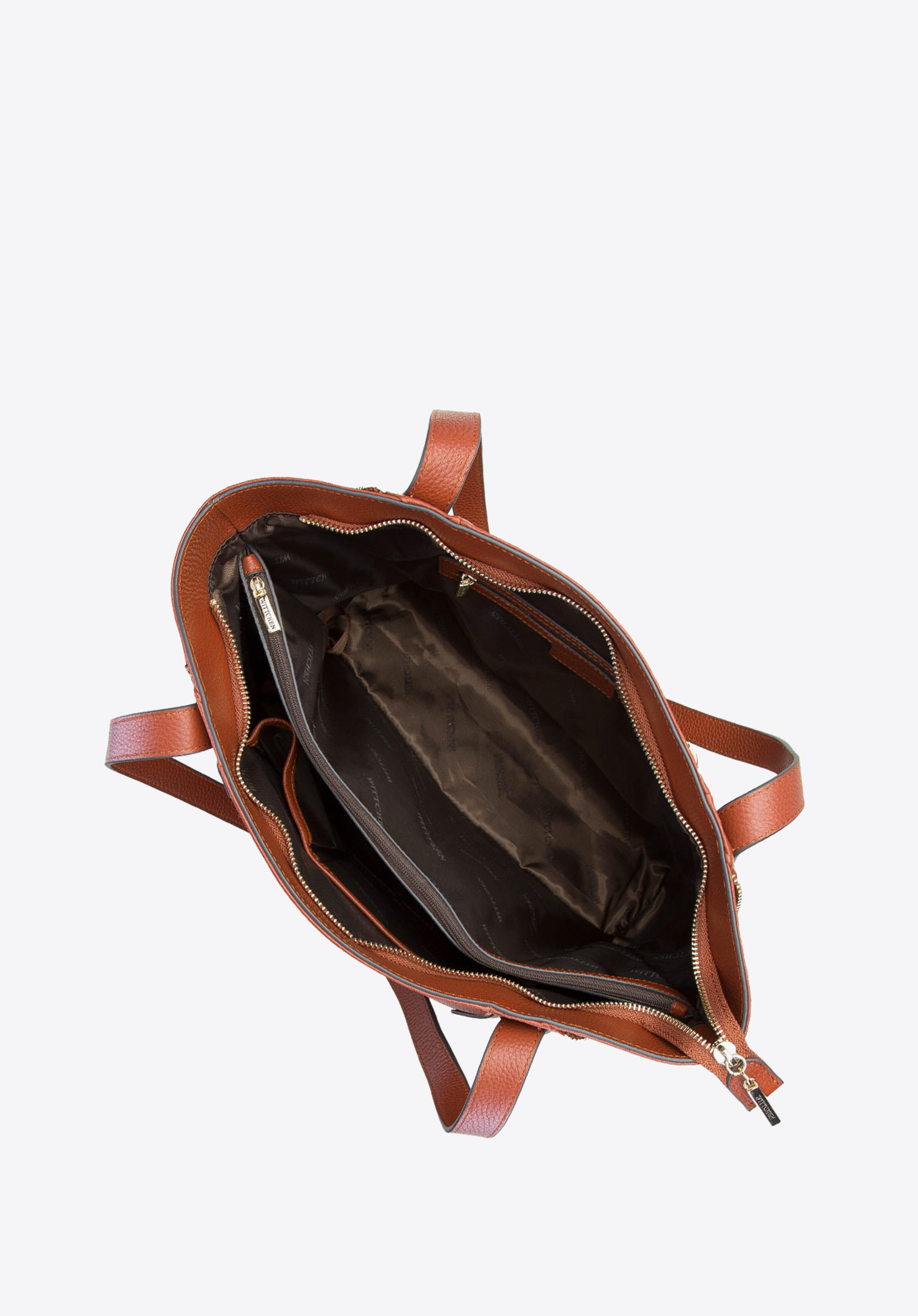 Torebka shopperka ze skóry z ozdobnymi suwakami