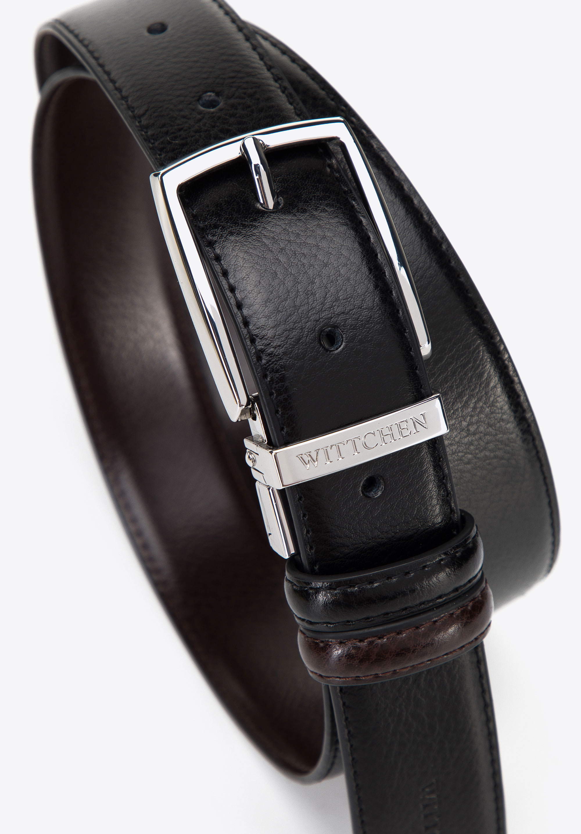 Męski pasek ze skóry dwustronny ze stębnowaniem