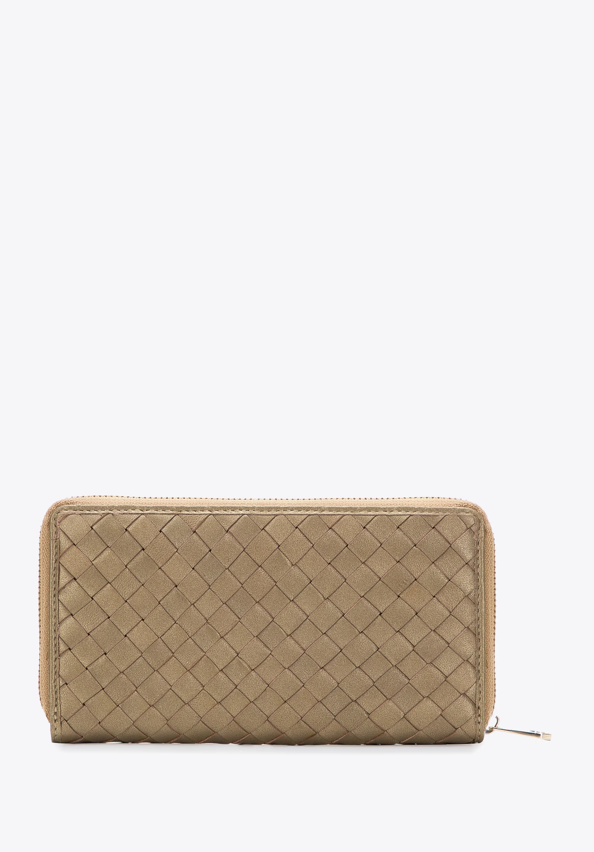 Damski portfel ze skórzanej plecionki duży