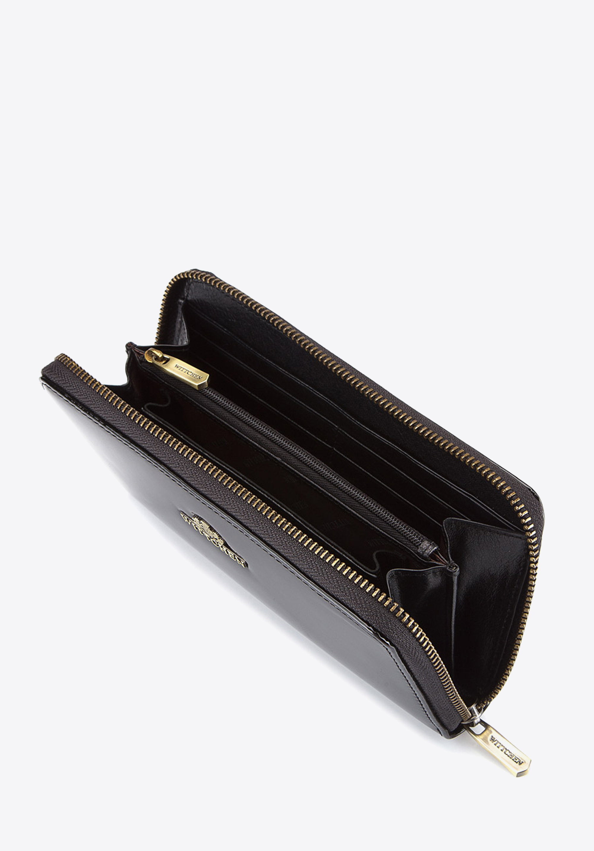 Damski portfel skórzany lakierowany na zamek