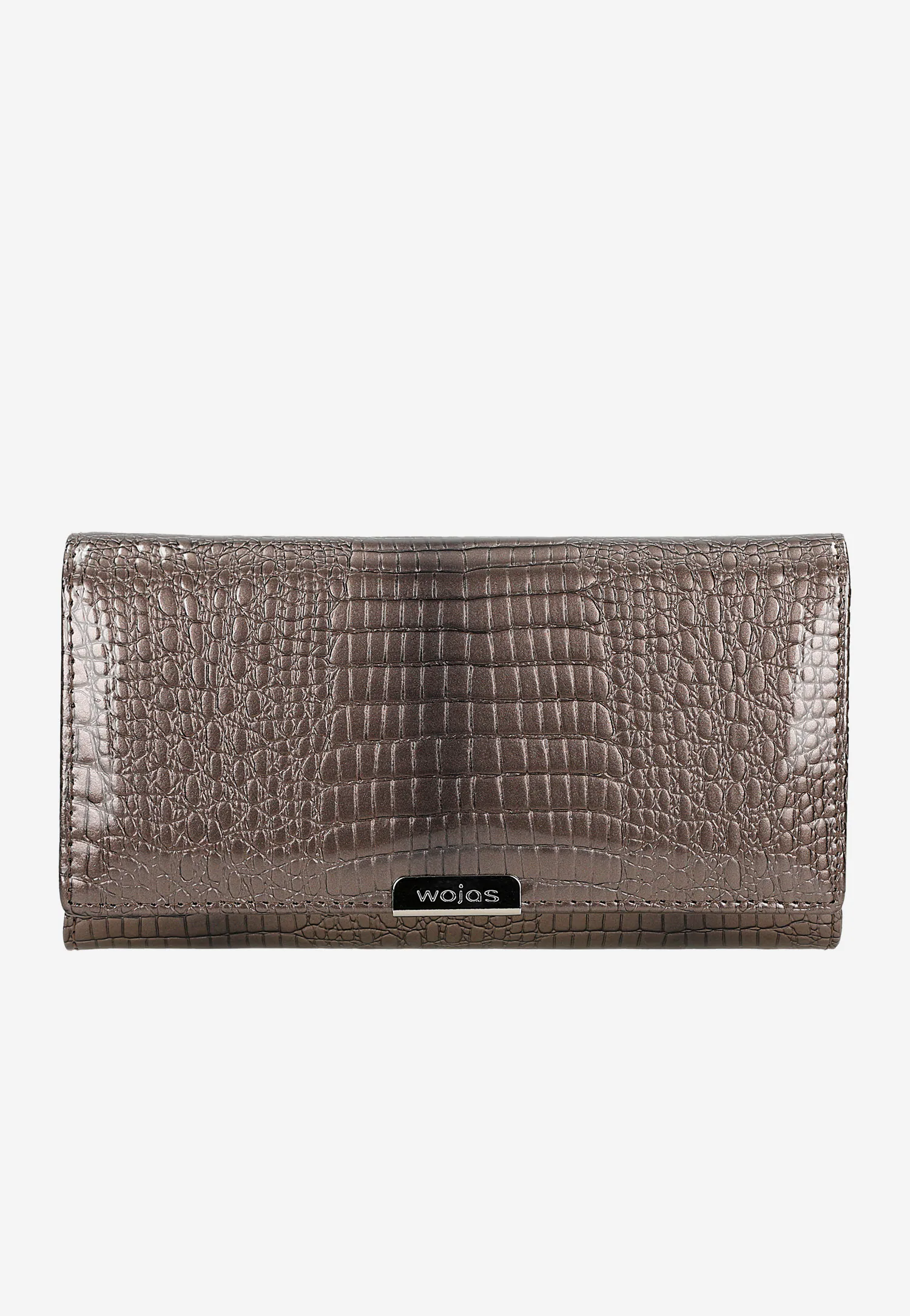 Duży beżowy portfel damski z lakierowanej skóry