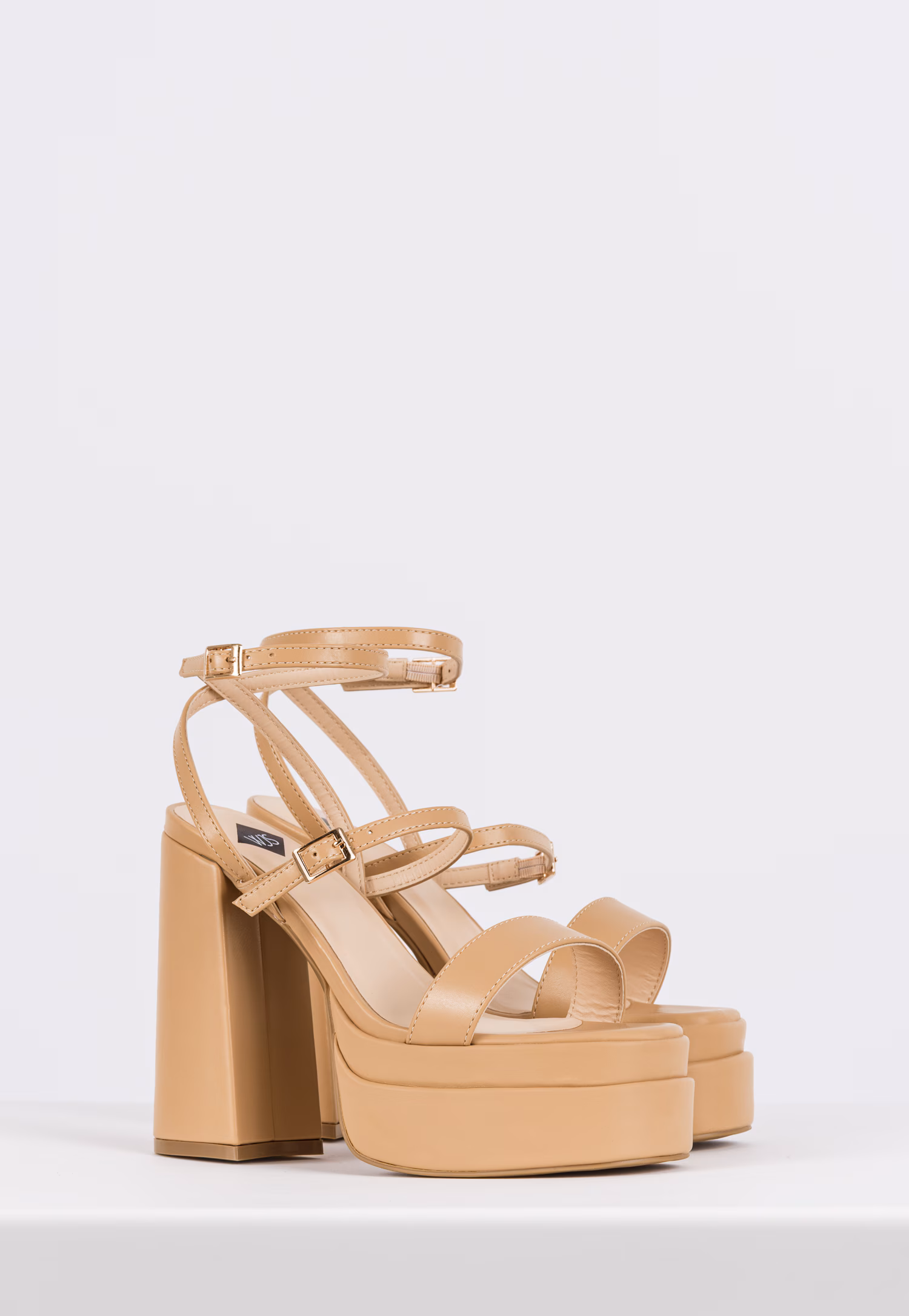 WJS beżowe masywne sandały damskie na wysokim obcasie