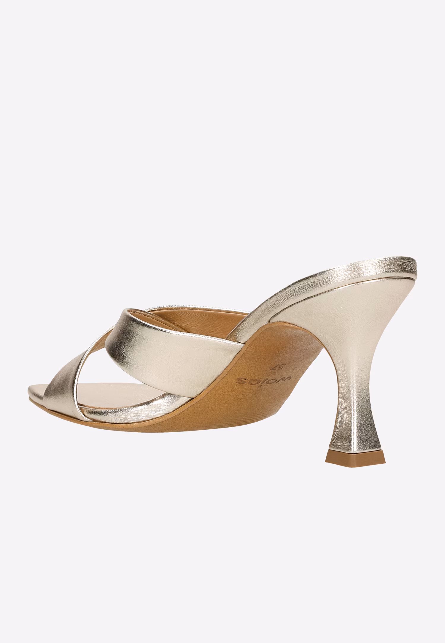 Klapki damskie na obcasie w kolorze złoty metalik