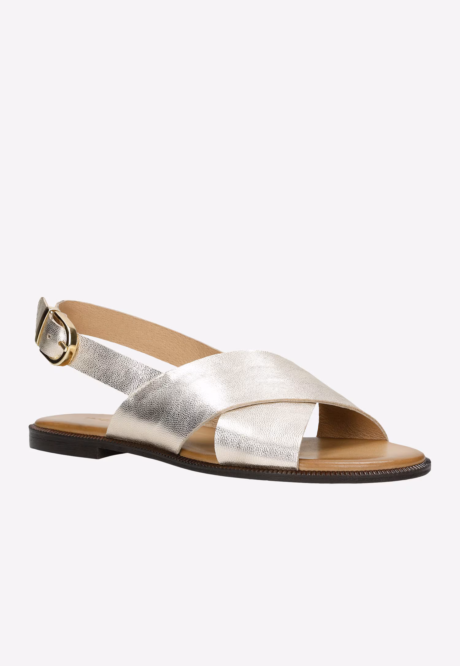 Złote skórzane sandały damskie