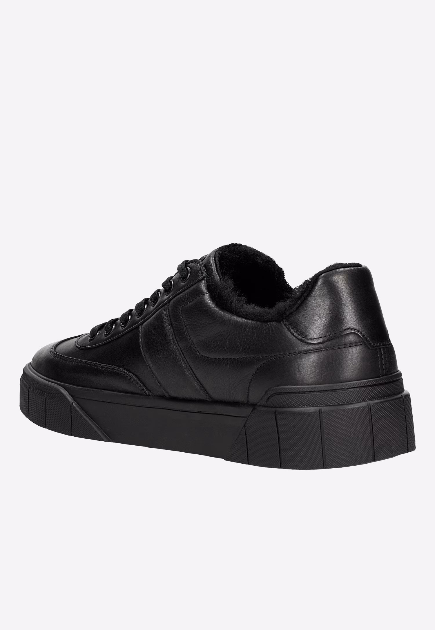 Czarne skórzane trampki męskie ocieplane futerkiem