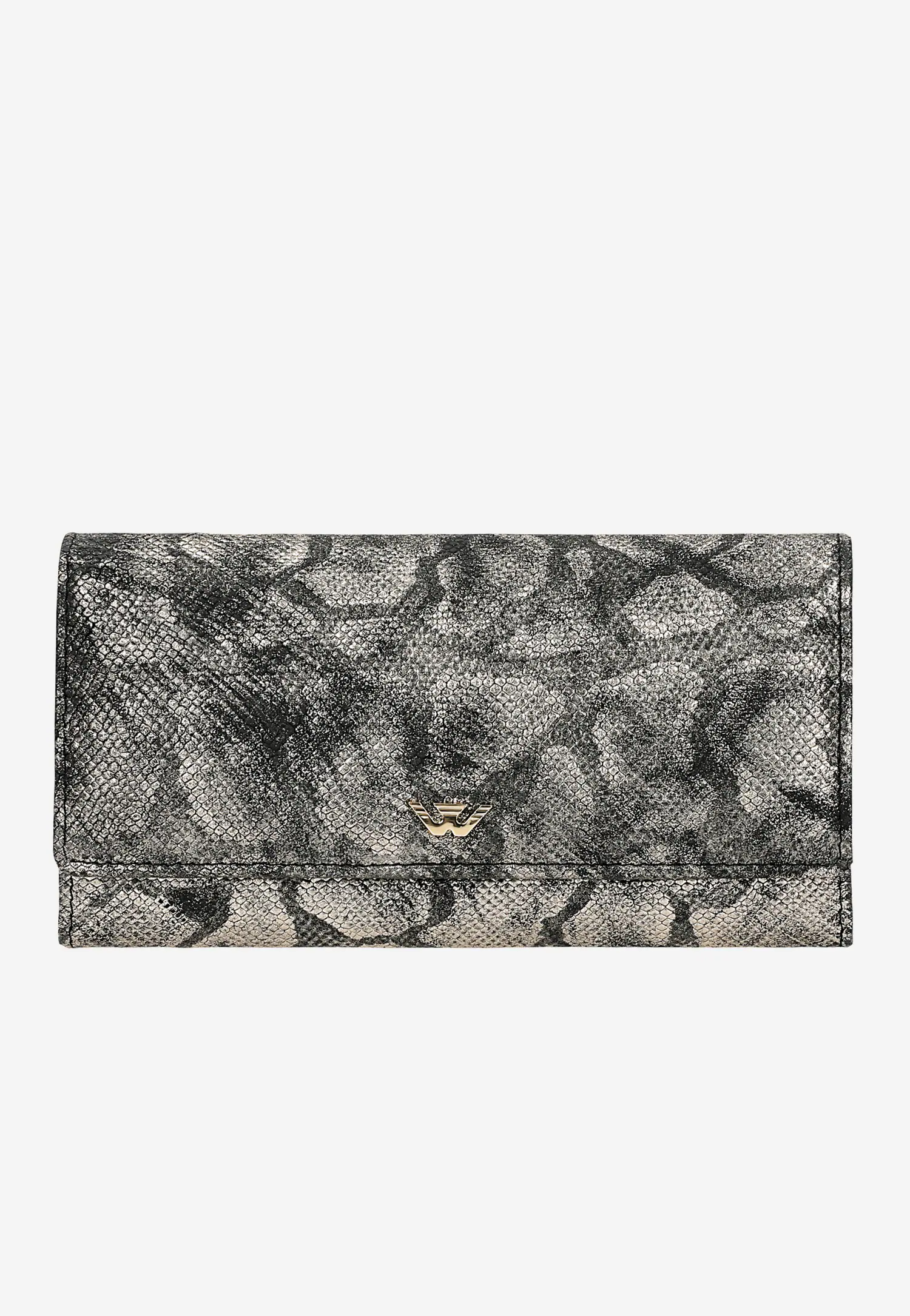 Duży czarno-złoty portfel damski w zwierzęcy print