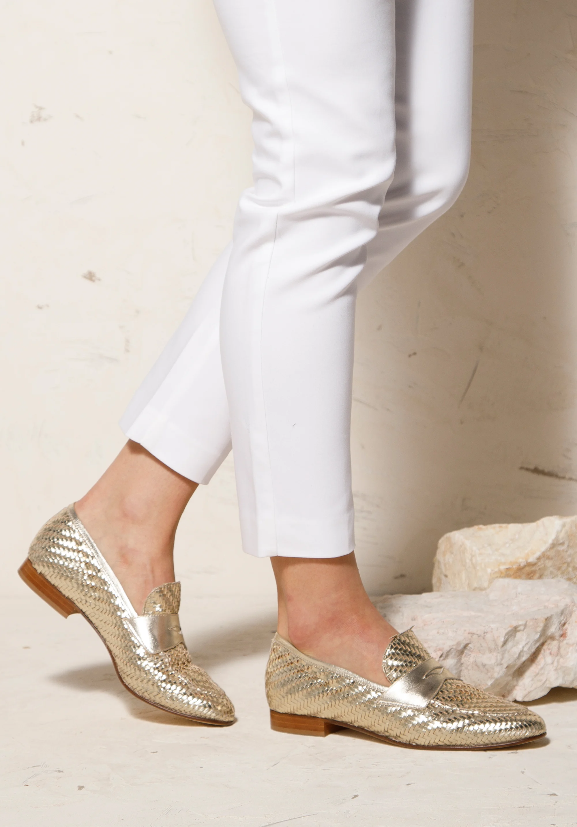 Damskie mokasyny pensówki z plecionej ekoskóry