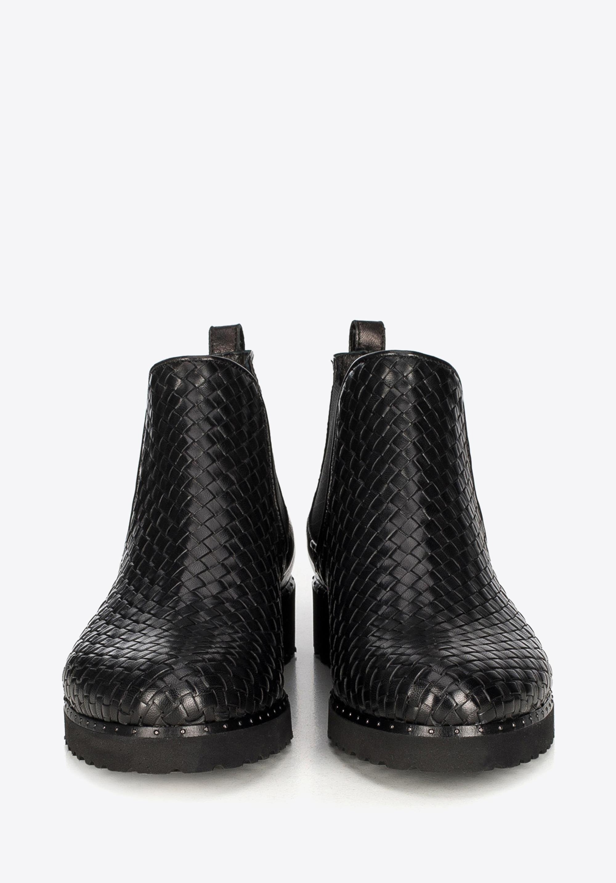 Damskie sztyblety skórzane z plecionką