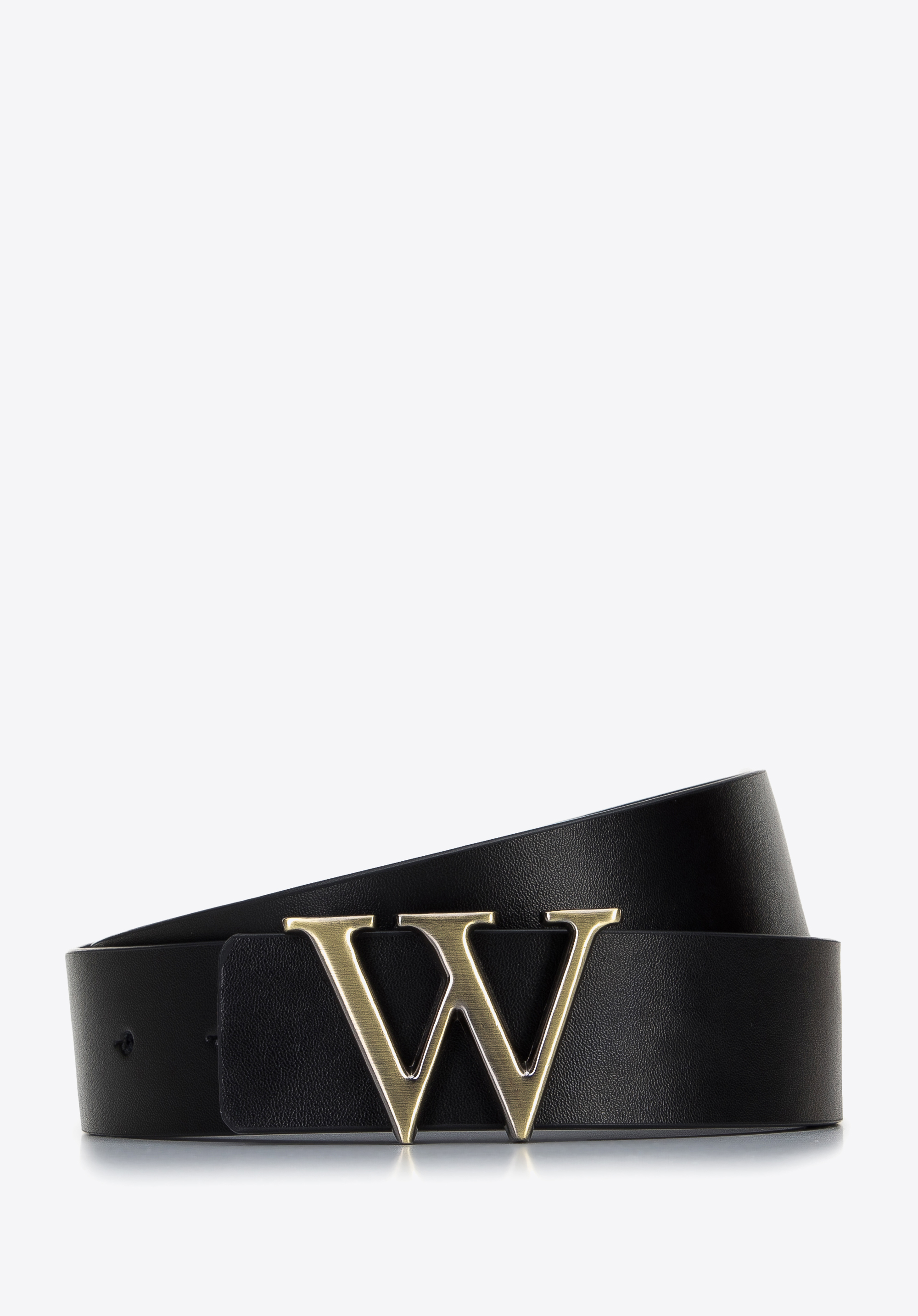 Męski pasek skórzany dwustronny z literą „W”